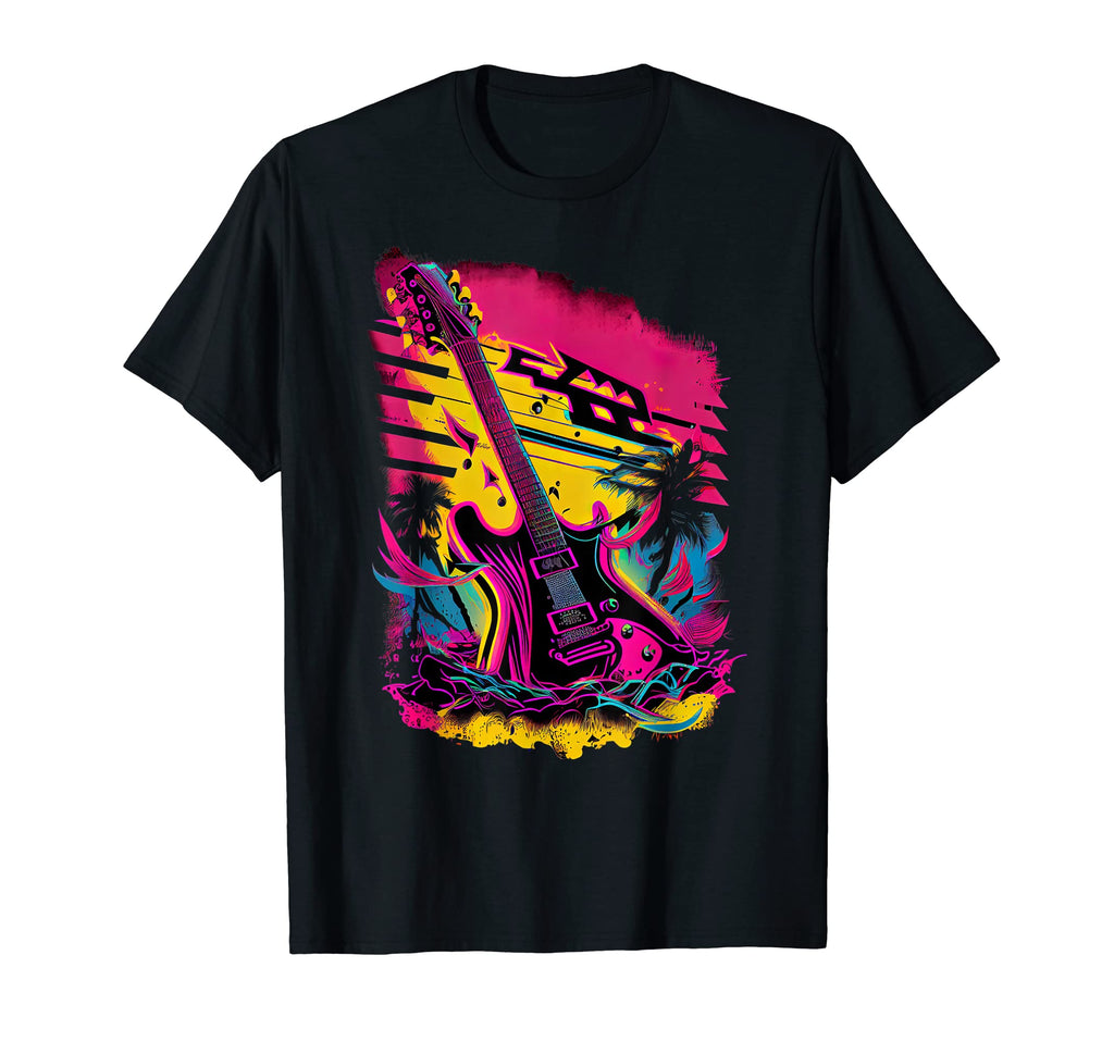 Synthwave Retrowave Guitar Colorful T-Shirt - Novelty Apparel Unisex - T-Shirt, Sweatshirt, Hoodie
