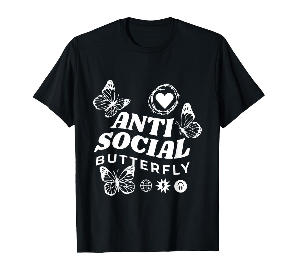 Anti Social Butterfly Heart Butterfly T-Shirt - Aesthetic Graphic Men Women - T-Shirt, Sweatshirt, Hoodie