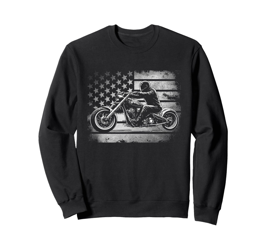 Motorcycle Usa Flag Biker Sweatshirt - Novelty Apparel for Adults - T-Shirt, Sweatshirt, Hoodie