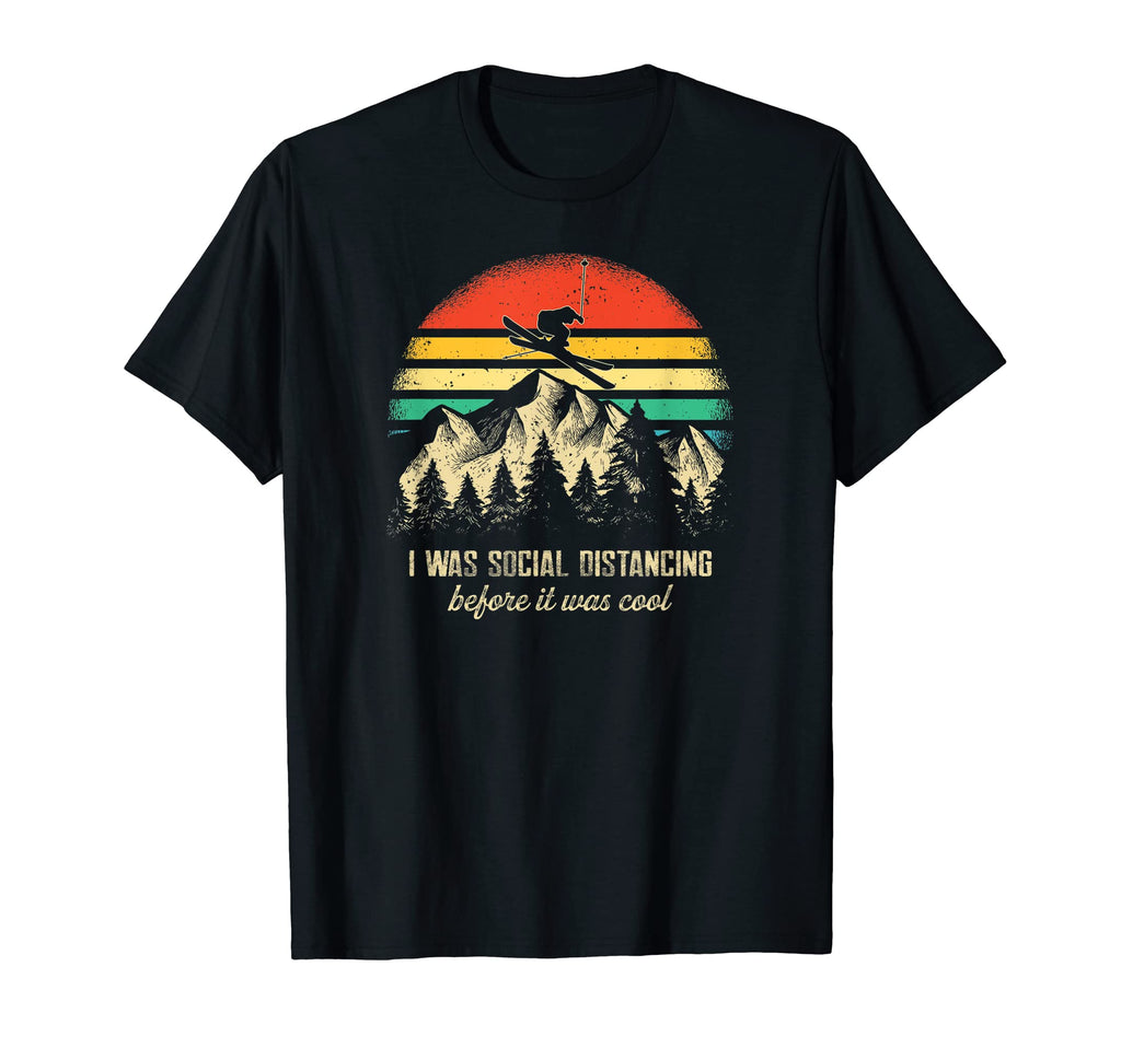 Skier Sunset Social Distancing Ski T-Shirt - Minimalist Print Men Women - T-Shirt, Sweatshirt, Hoodie