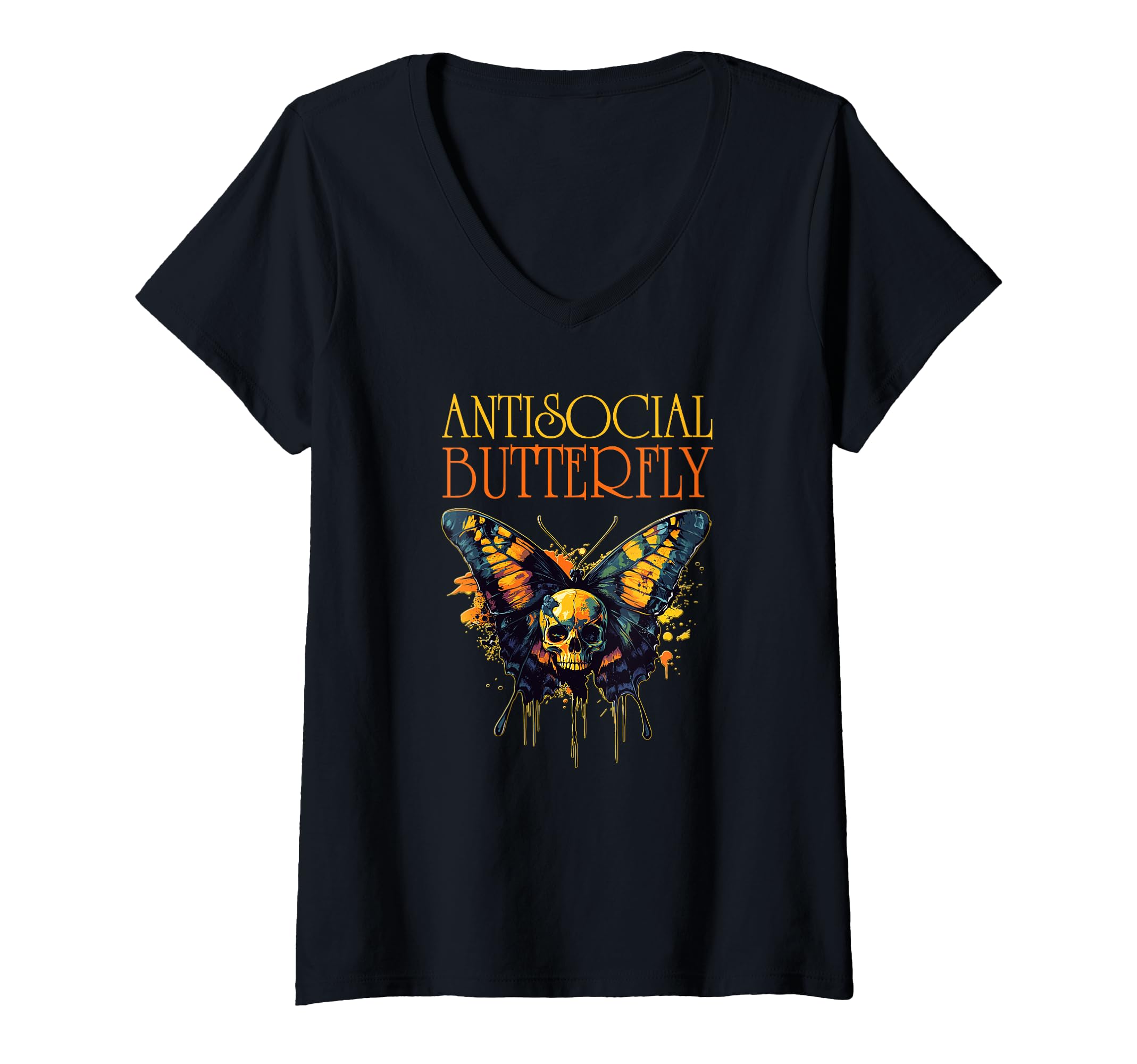 Womens Antisocial Butterfly V Neck T-Shirt - Graphic Print for Adults - T-Shirt, Sweatshirt, Hoodie
