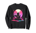 Synthwave Cat Samurai Sweatshirt - Casual Everyday Wear Men Women - T-Shirt, Sweatshirt, Hoodie