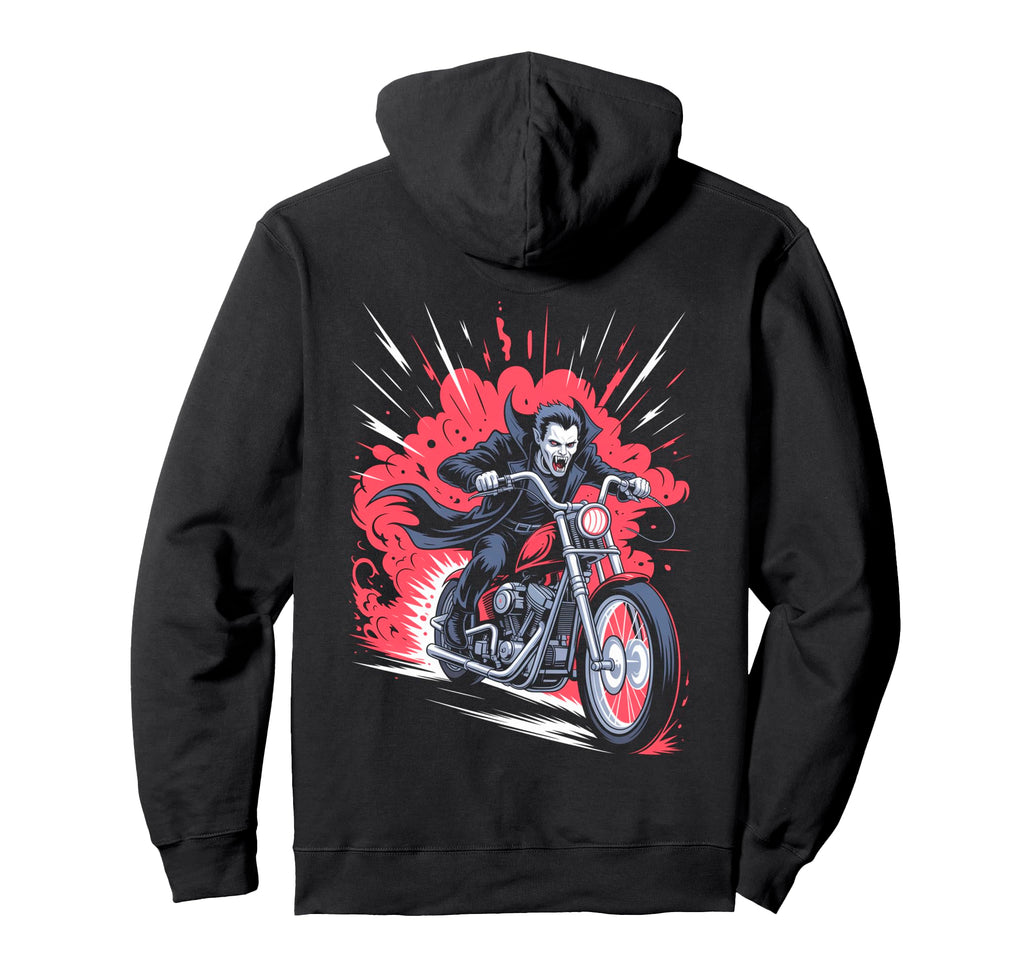 Vampire Biker Riding Motorcycle Outfit Hoodie - Custom Art Print Unisex - T-Shirt, Sweatshirt, Hoodie