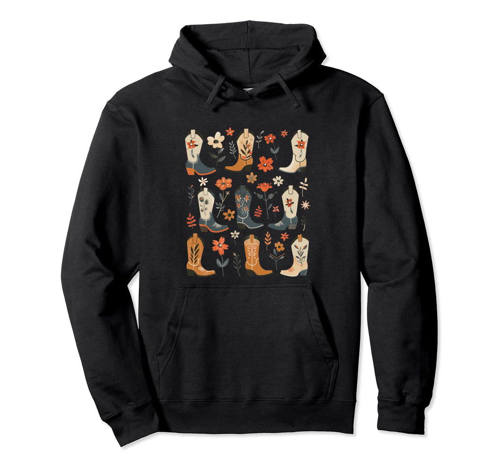 Western Cowgirl Boots And Wildflowers Hoodie - Minimalist Print Unisex - T-Shirt, Sweatshirt, Hoodie