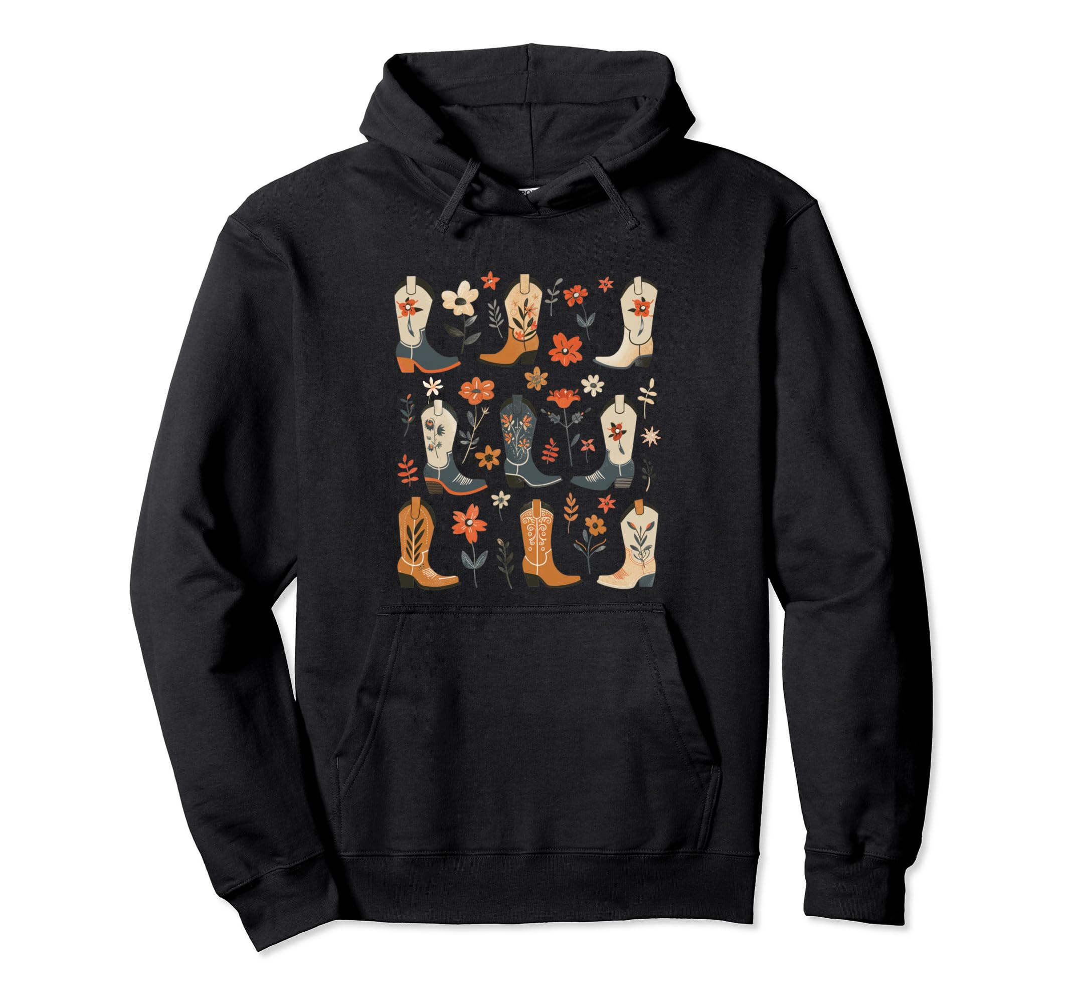 Western Cowgirl Boots And Wildflowers Hoodie - Minimalist Print Unisex - T-Shirt, Sweatshirt, Hoodie