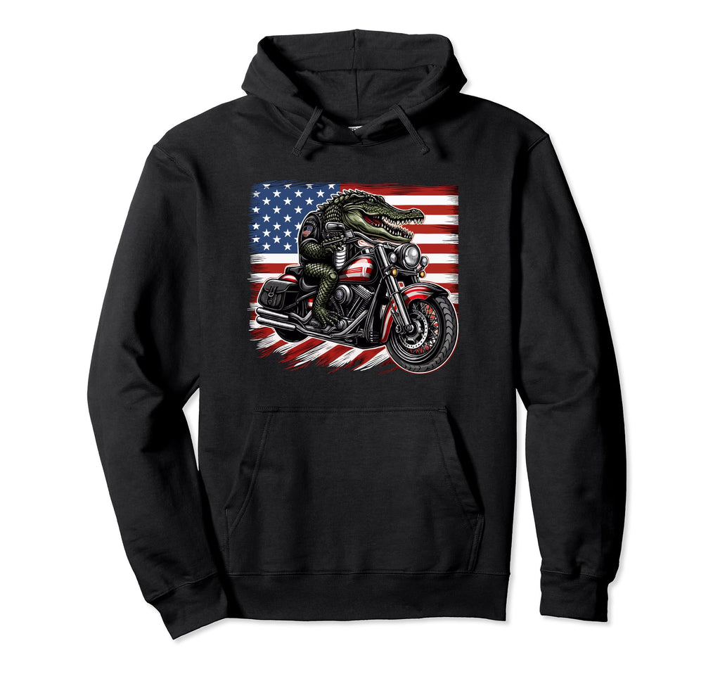 Patriotic American Alligator Riding Hoodie - Graphic Print Unisex - T-Shirt, Sweatshirt, Hoodie