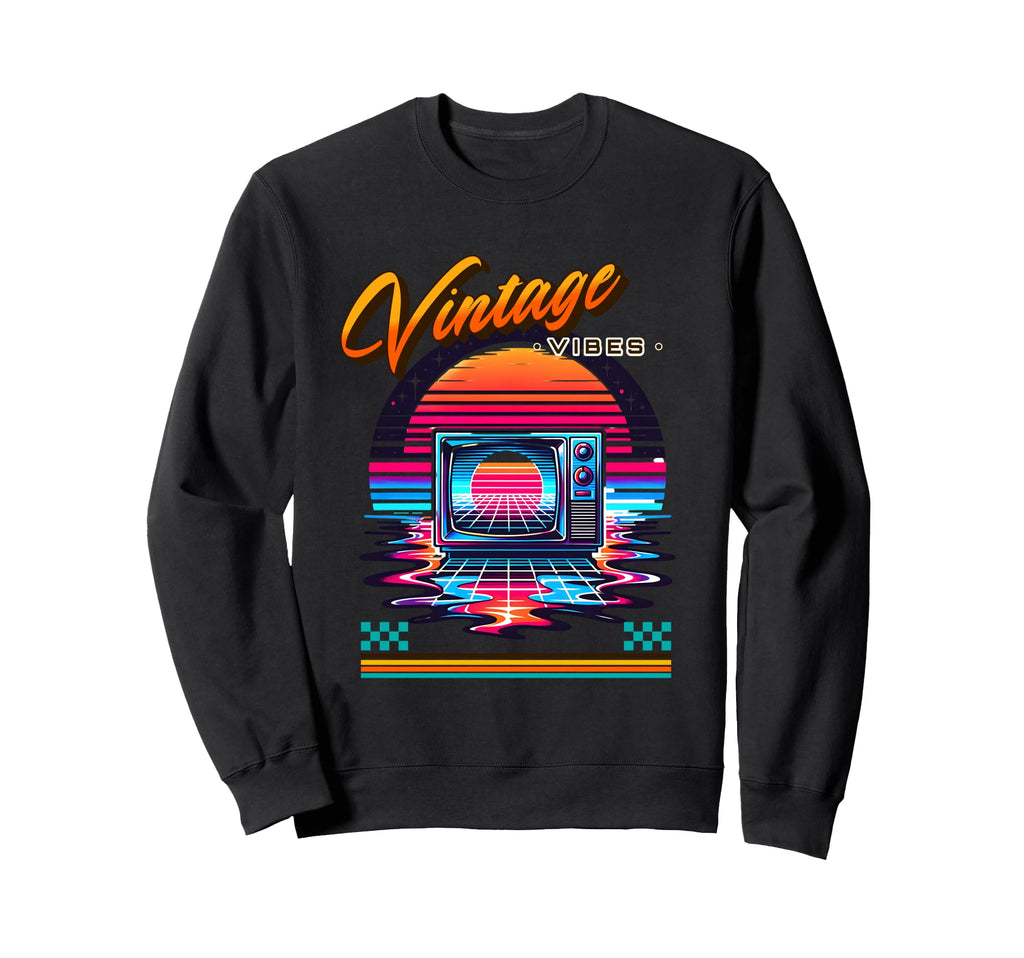 Vibes Crt Tv 80S Synthwave Sweatshirt - Minimalist Print Men Women - T-Shirt, Sweatshirt, Hoodie