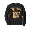 Funny Cowboy Cat Smoking Cigarette Sweatshirt - Minimalist Print Men Women - T-Shirt, Sweatshirt, Hoodie