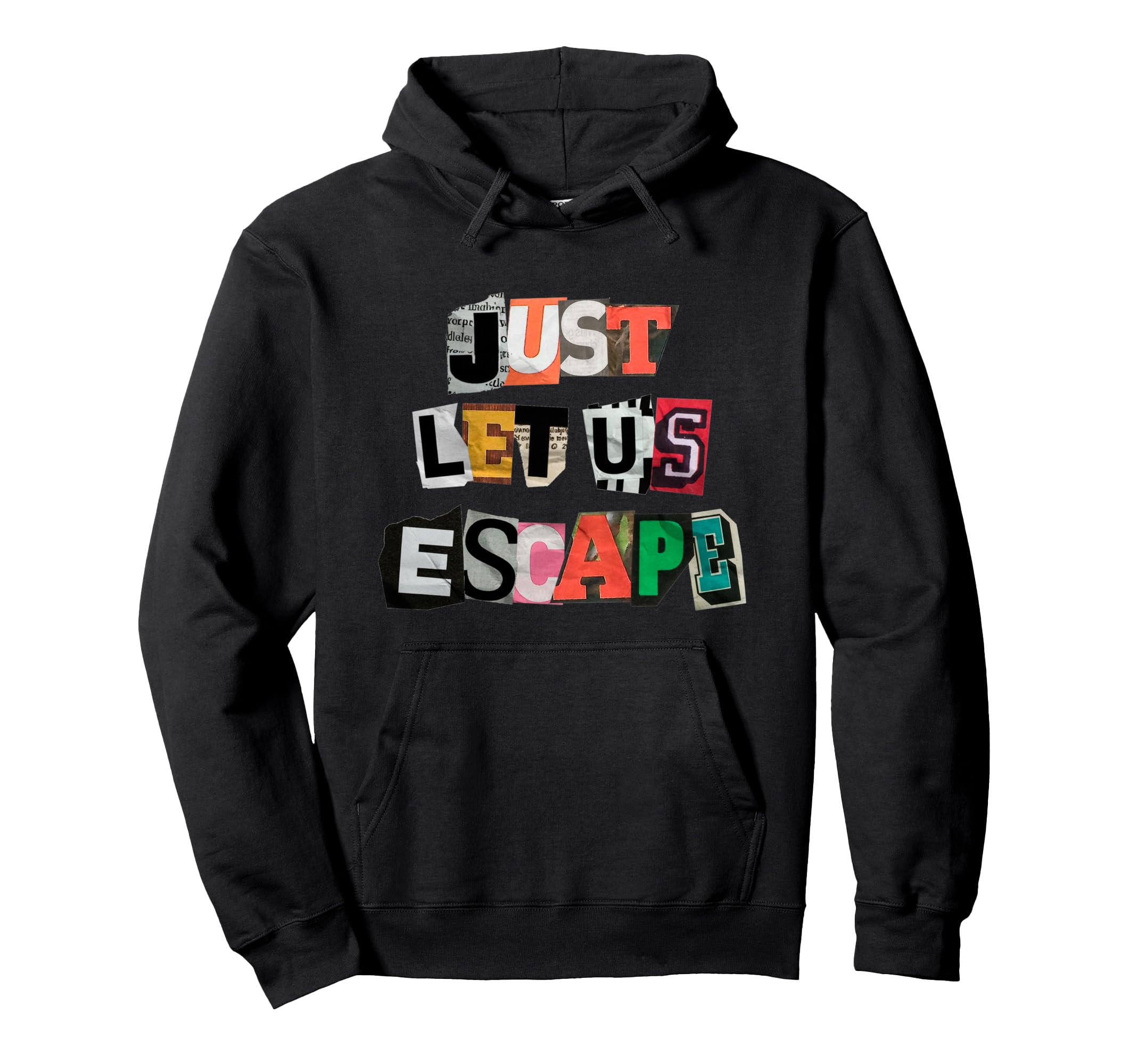 Escape Typography Collage Cut Out Hoodie - Casual Everyday Wear for Adults - T-Shirt, Sweatshirt, Hoodie