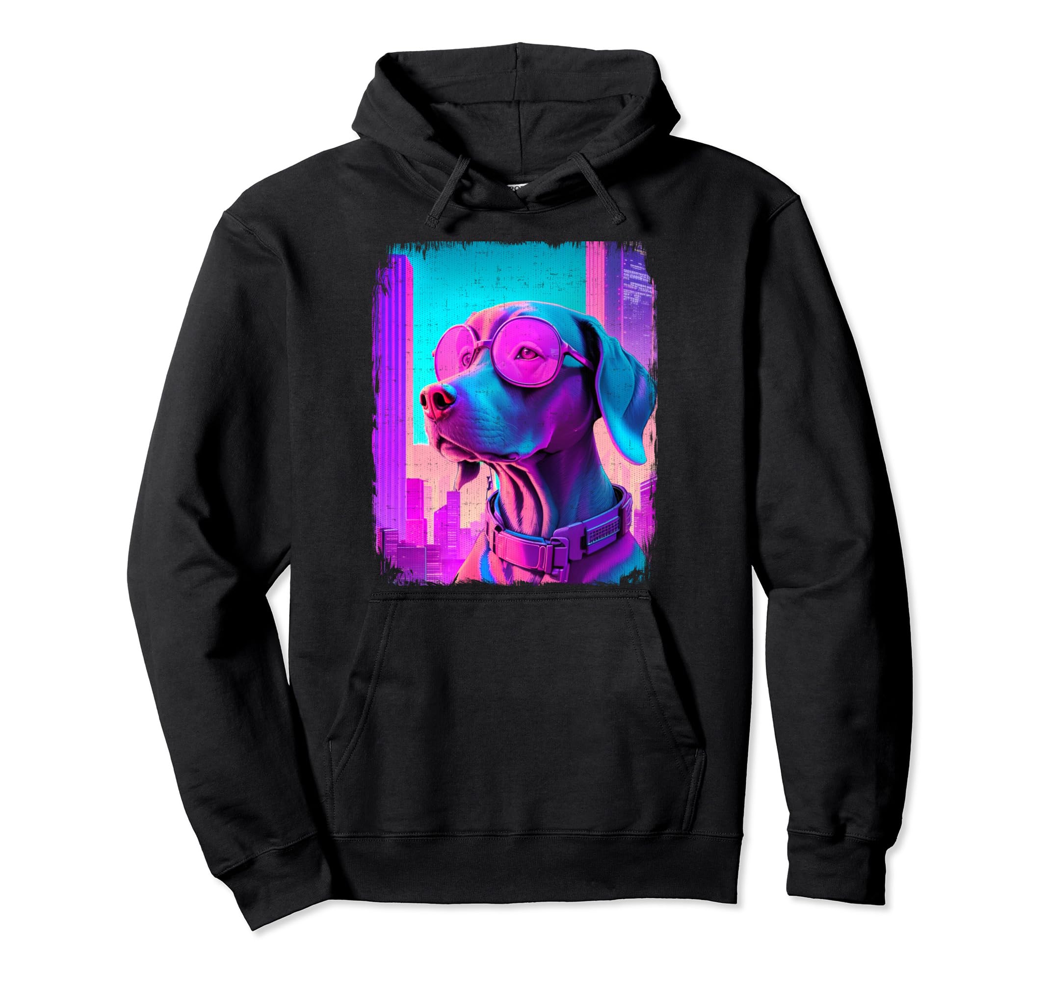 Weimaraner Dog Cyber Vaporwave 80S Hoodie - Novelty Apparel Men Women - T-Shirt, Sweatshirt, Hoodie