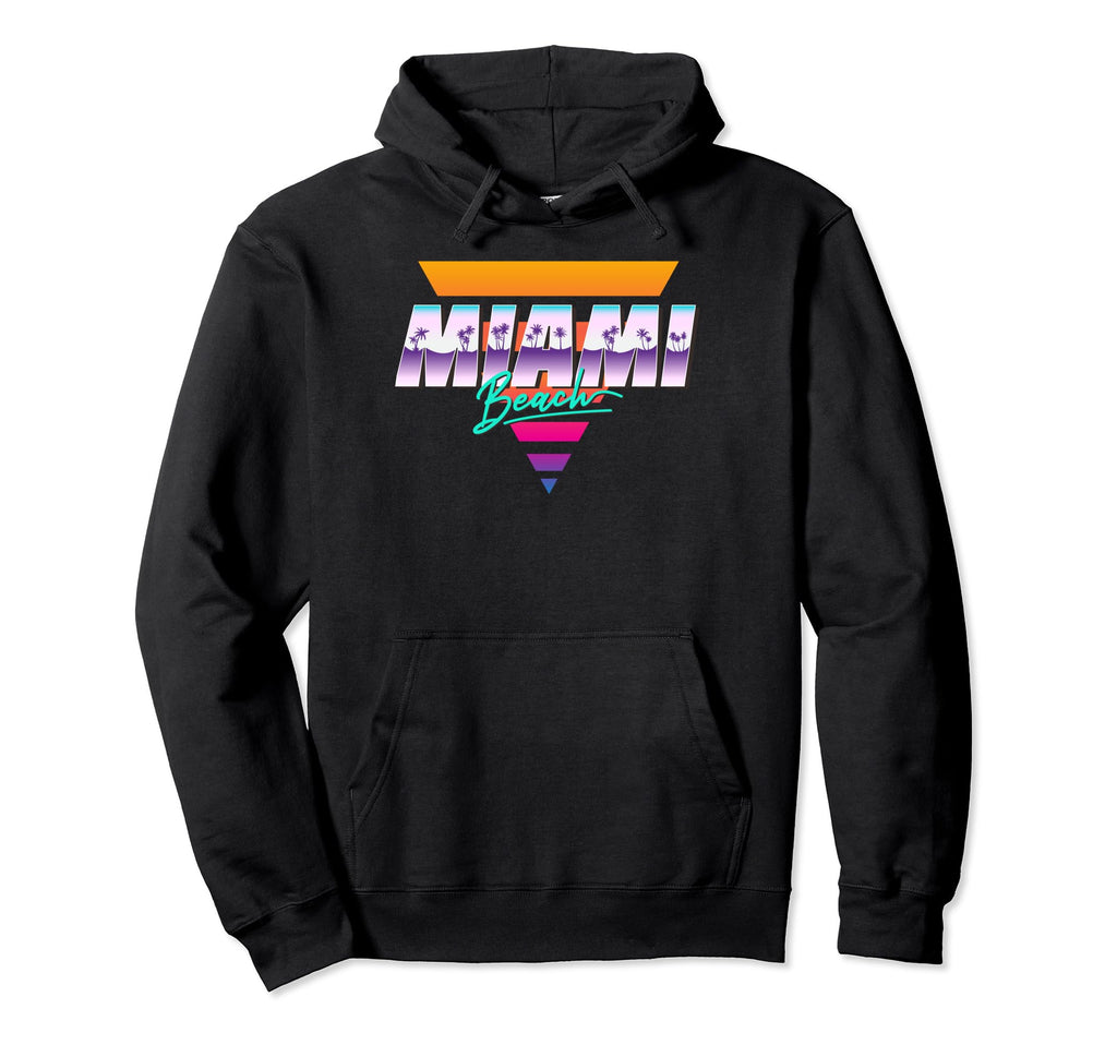 80S Palm Tree Typography Miami Beach Hoodie - Streetwear Style for Adults - T-Shirt, Sweatshirt, Hoodie