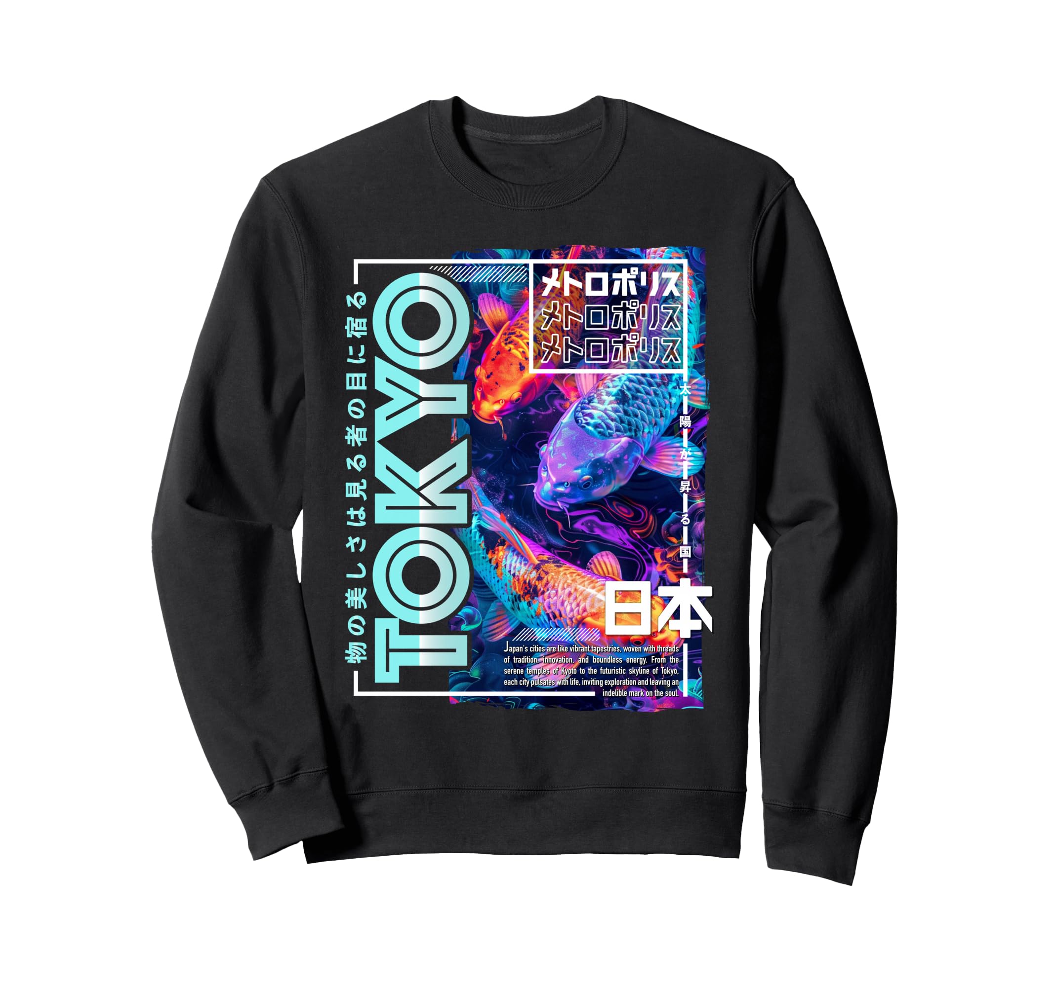 Tokyo City 80S Synthwave Koi Carp Sweatshirt - Unique Graphic for Adults - T-Shirt, Sweatshirt, Hoodie