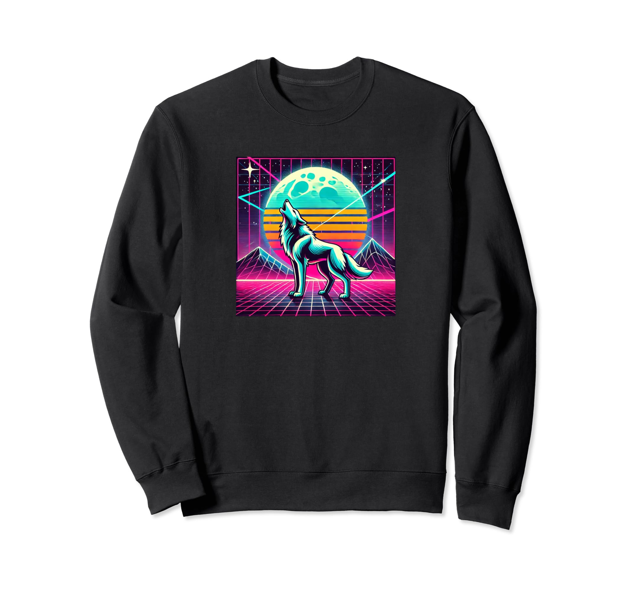 Colorful Synthwave 80S Wolf Howling Sweatshirt - Novelty Apparel Unisex - T-Shirt, Sweatshirt, Hoodie