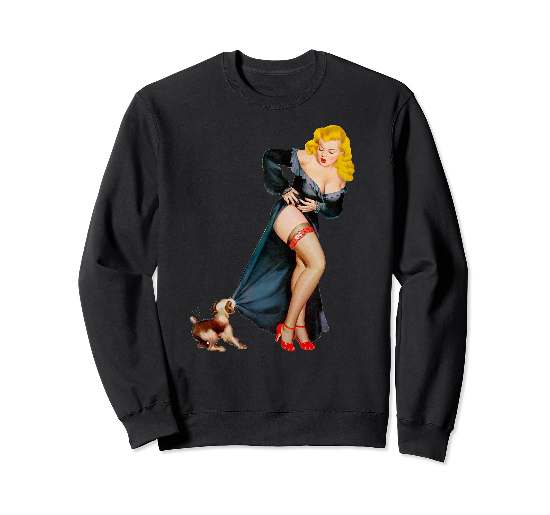 Hot Blonde Pin Up Lingerie Puppy Sweatshirt - Aesthetic Graphic for Adults - T-Shirt, Sweatshirt, Hoodie