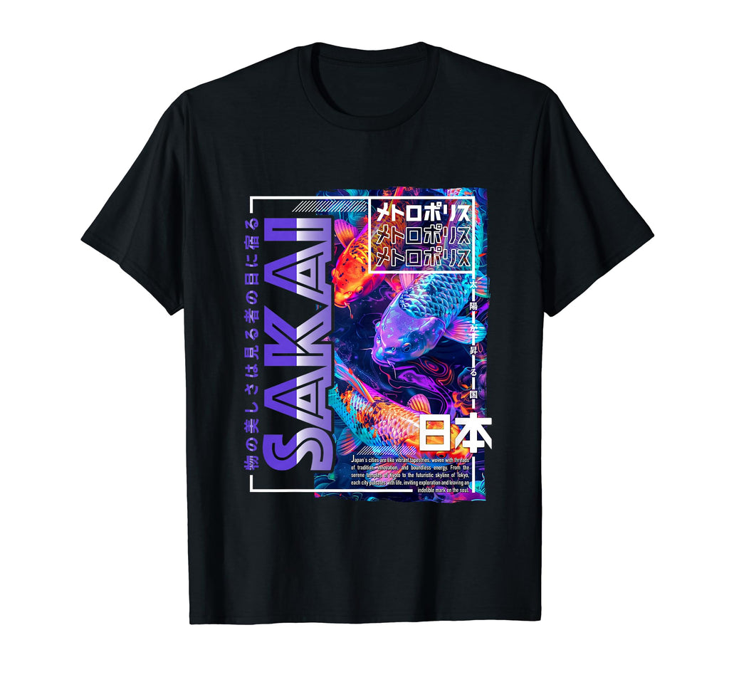 Sakai City 80S Synthwave Koi Carp T-Shirt - Fun Novelty Design for Adults - T-Shirt, Sweatshirt, Hoodie