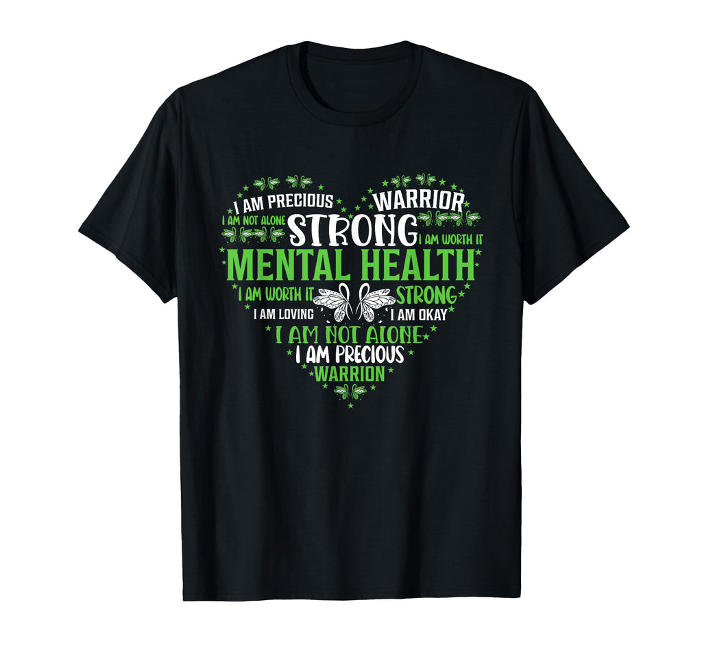 Heart Green Ribbon Mental Health T-Shirt - Custom Art Print Unisex - T-Shirt, Sweatshirt, Hoodie