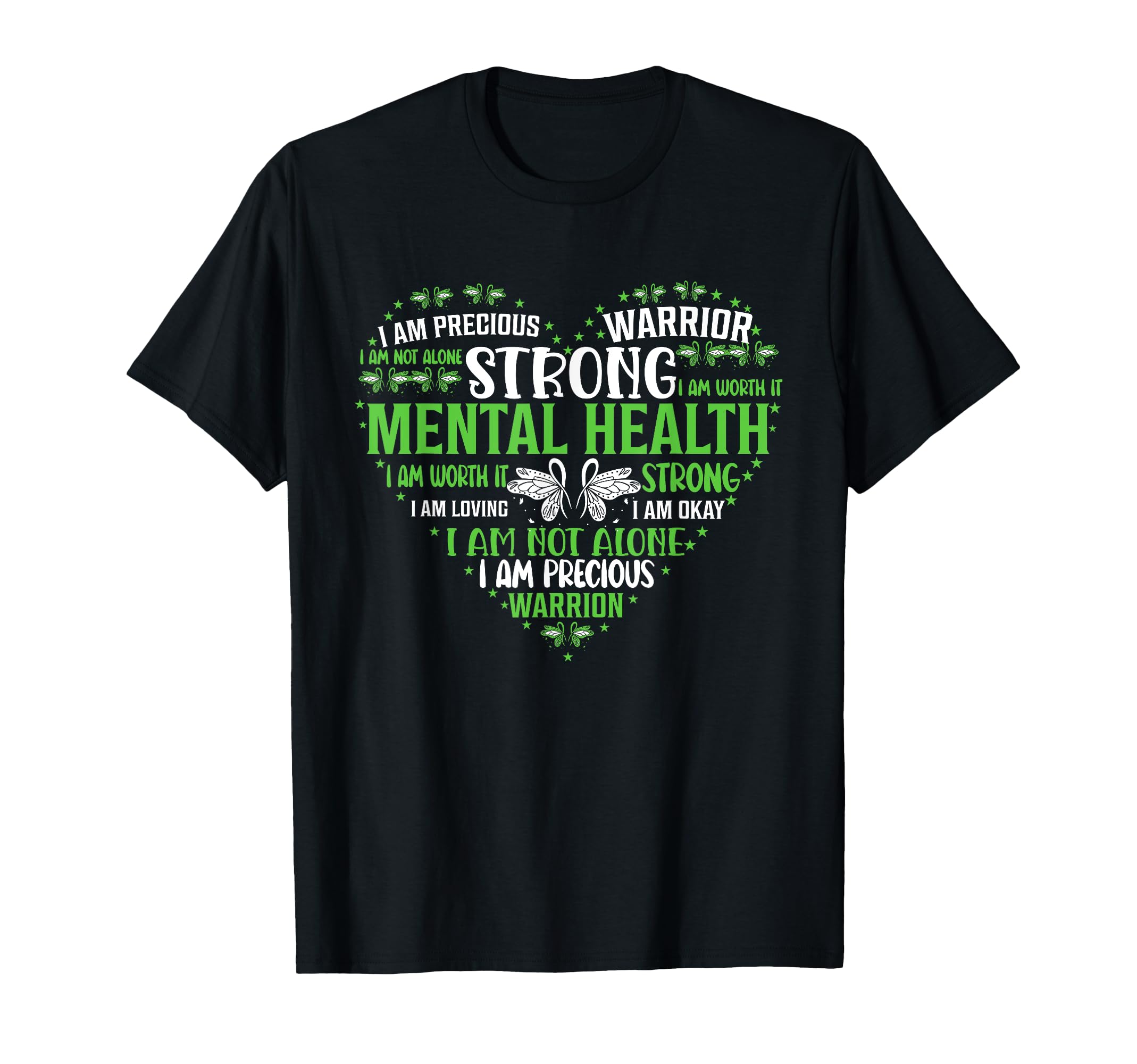Heart Green Ribbon Mental Health T-Shirt - Custom Art Print Unisex - T-Shirt, Sweatshirt, Hoodie