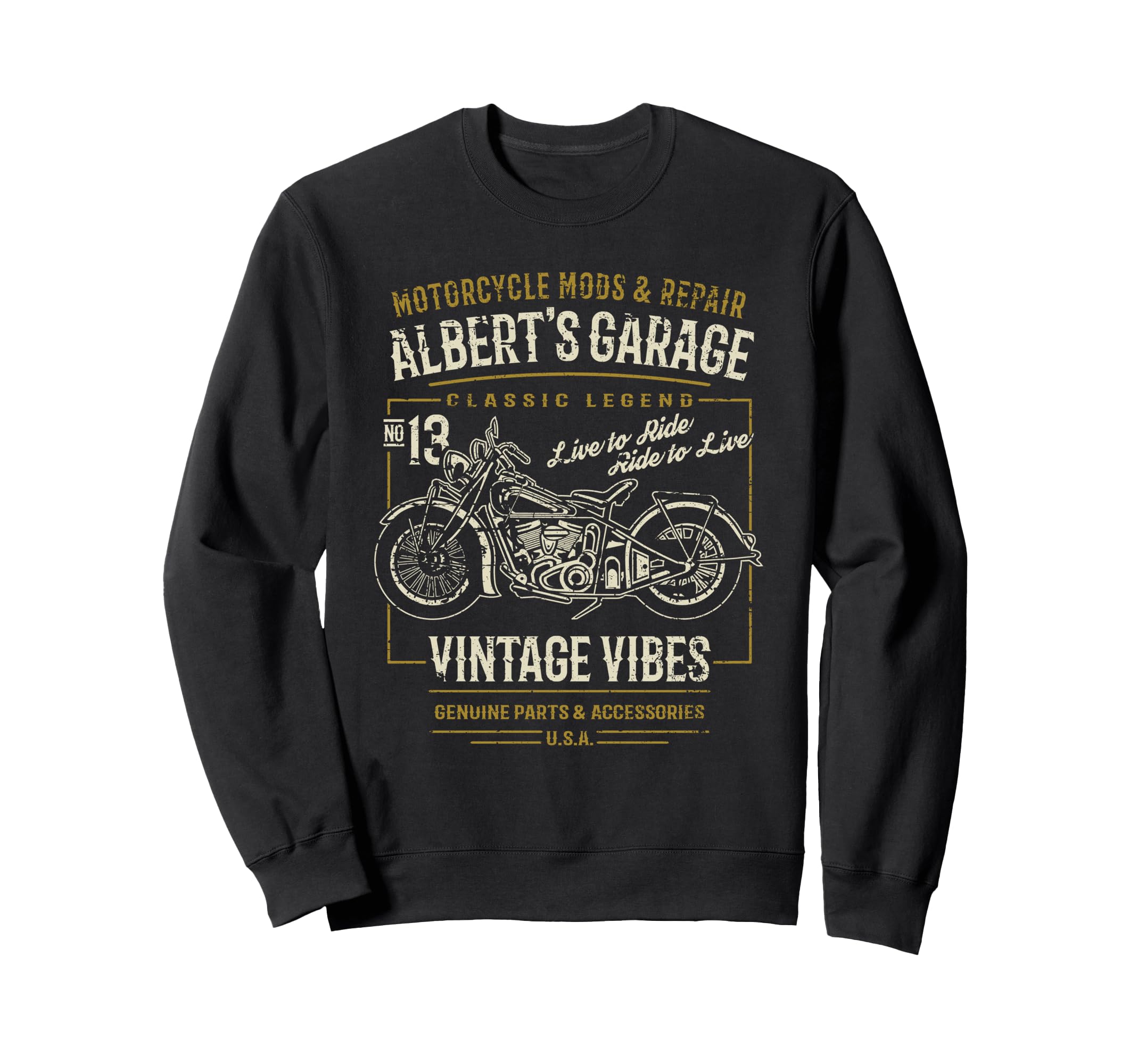 Alberts Garage Motorcycle Sweatshirt - Fun Novelty Design Unisex - T-Shirt, Sweatshirt, Hoodie