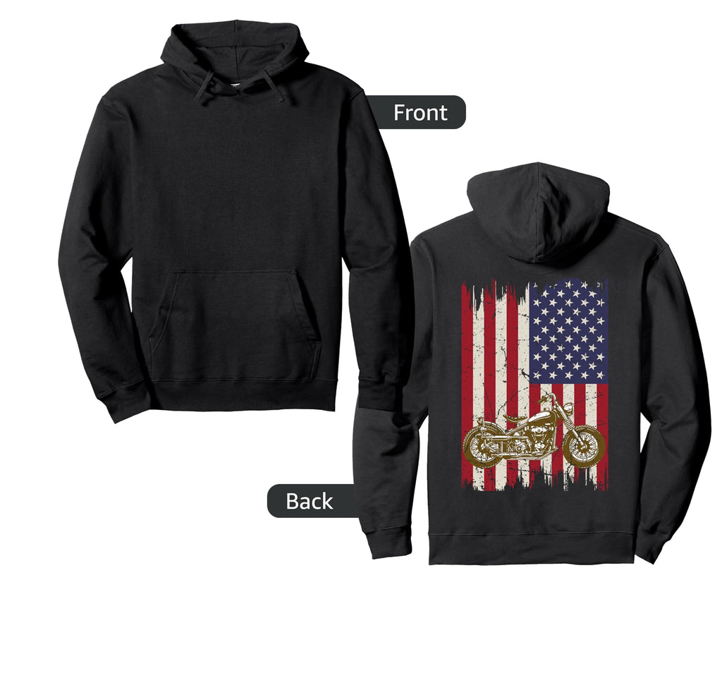 Biker Motorcycle Distressed Usa Hoodie - Minimalist Print Men Women - T-Shirt, Sweatshirt, Hoodie