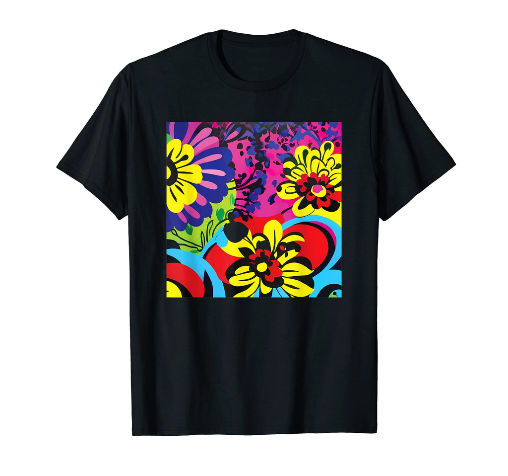80S Pop Art Color Colorful Floral T-Shirt - Casual Everyday Wear Unisex - T-Shirt, Sweatshirt, Hoodie