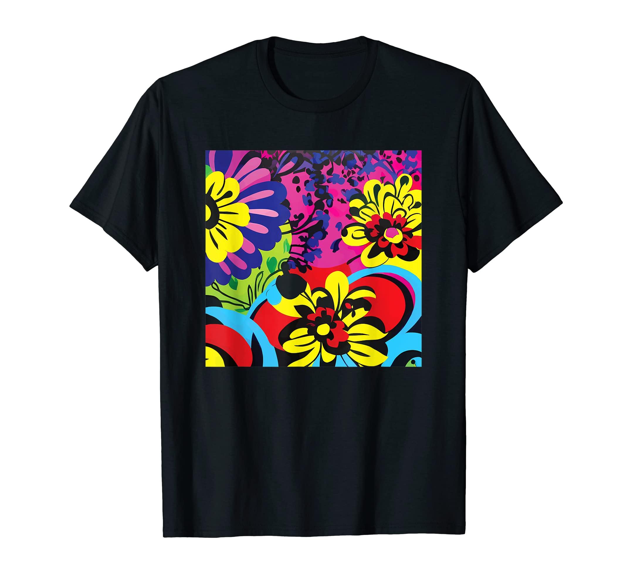 80S Pop Art Color Colorful Floral T-Shirt - Casual Everyday Wear Unisex - T-Shirt, Sweatshirt, Hoodie