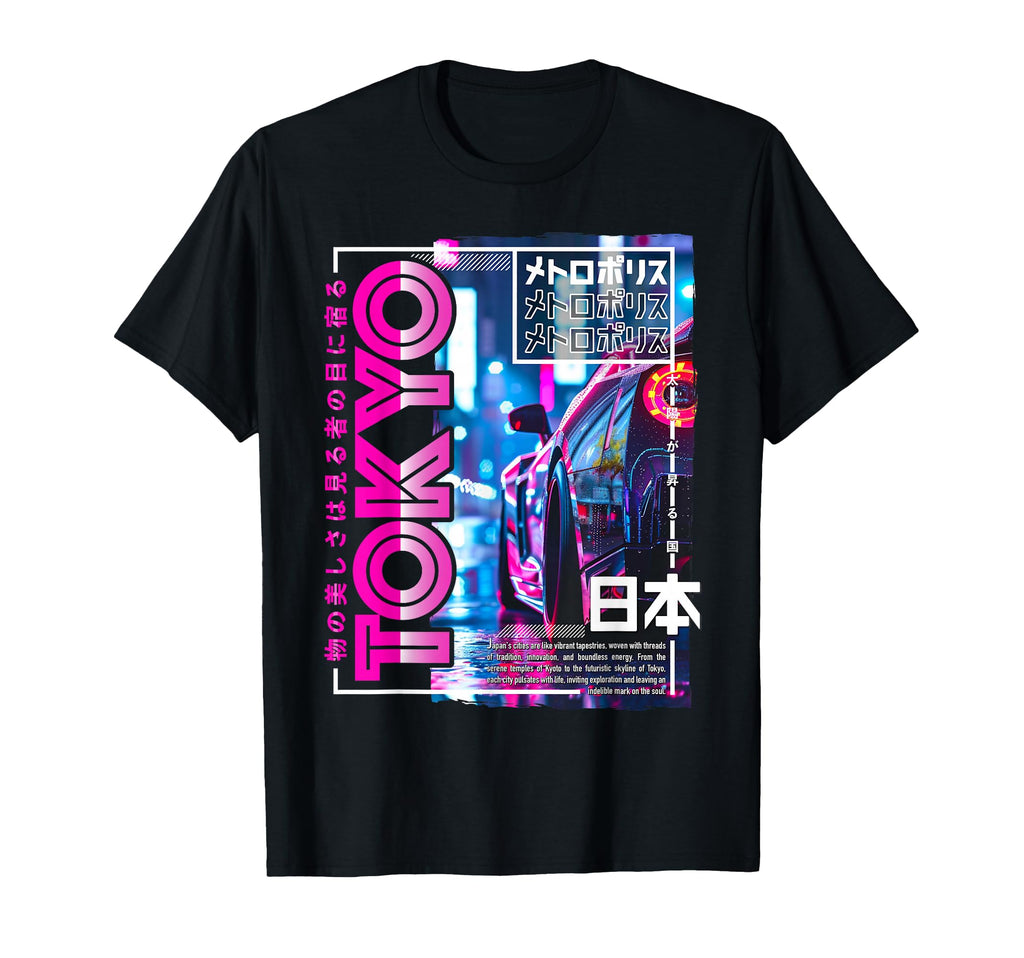 Tokyo City 80S Synthwave Racing Car T-Shirt - Novelty Apparel for Adults - T-Shirt, Sweatshirt, Hoodie