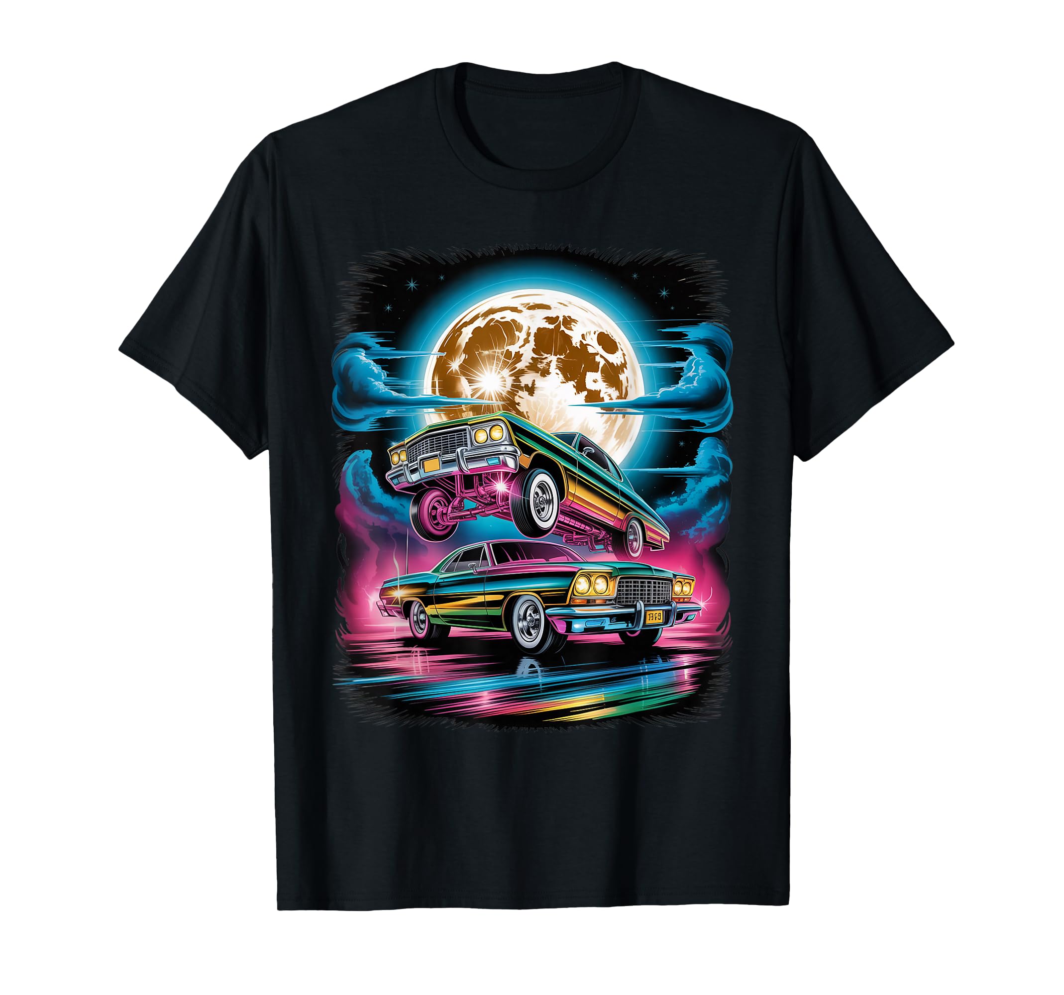 90S Airbrushed Cars Under Full Moon T-Shirt - Unique Graphic Unisex - T-Shirt, Sweatshirt, Hoodie