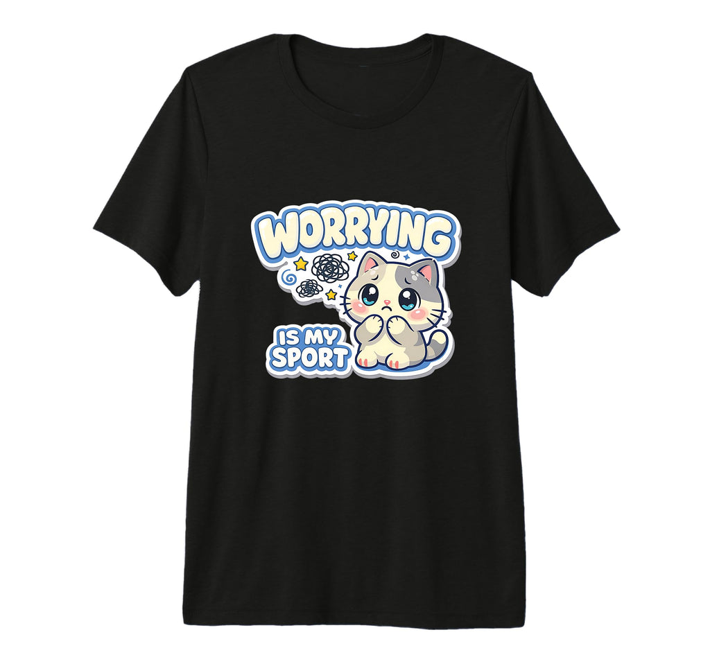 Worrying Is My Sport Anxious Cat T-Shirt - Fun Novelty Design Unisex - T-Shirt, Sweatshirt, Hoodie