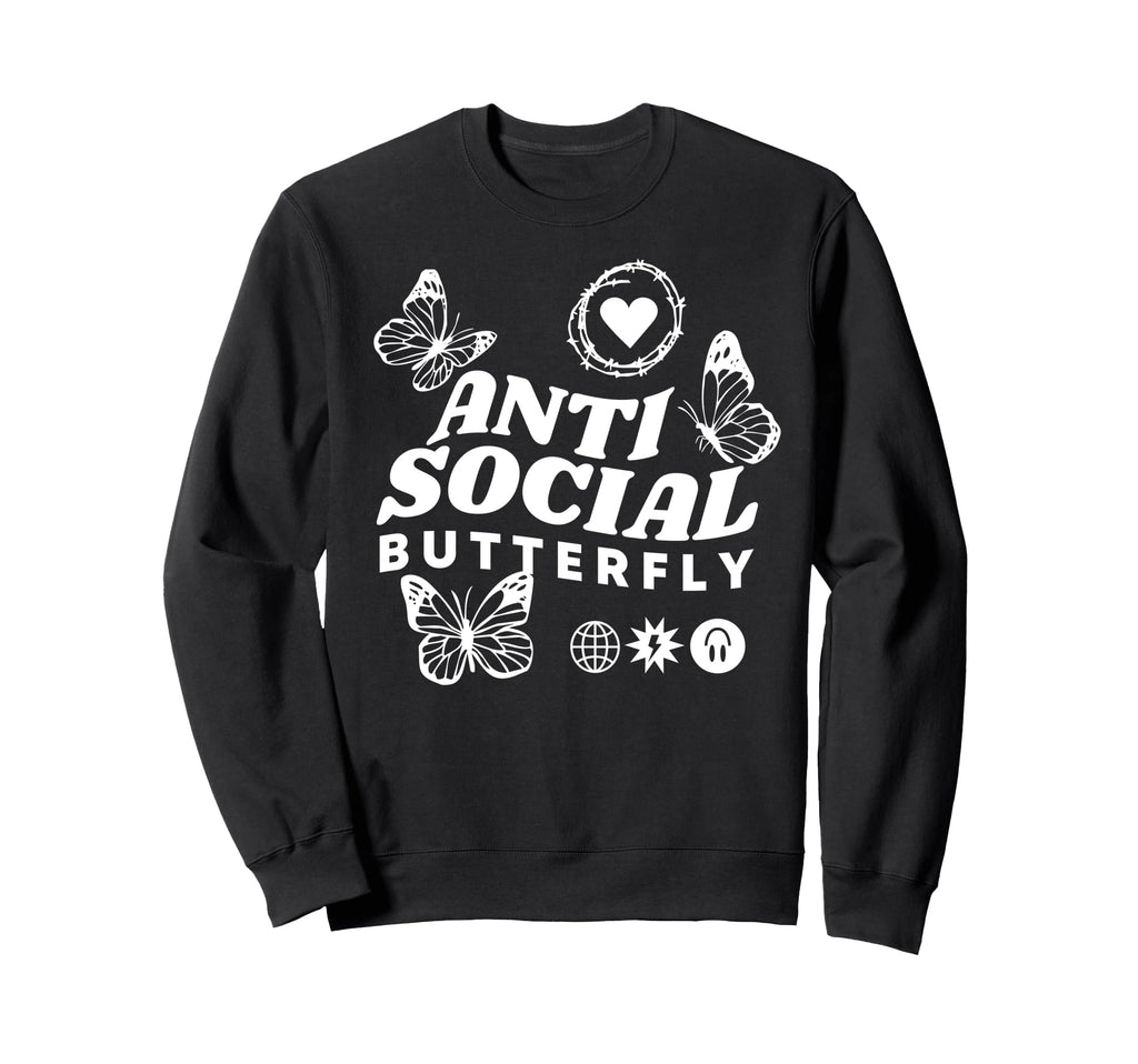 Anti Social Butterfly Introvert Sweatshirt - Fun Novelty Design for Adults - T-Shirt, Sweatshirt, Hoodie