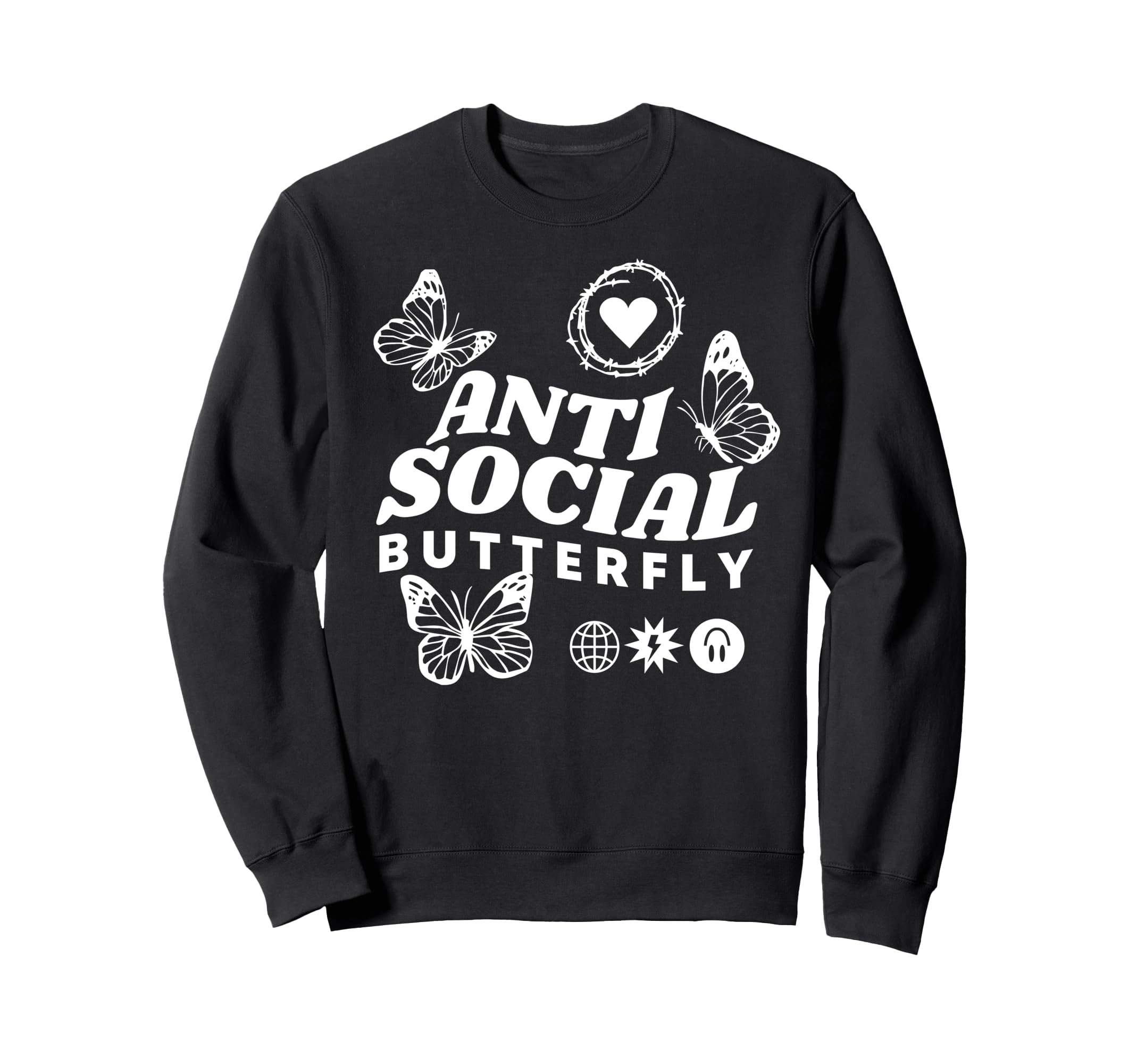 Anti Social Butterfly Introvert Sweatshirt - Fun Novelty Design for Adults - T-Shirt, Sweatshirt, Hoodie