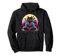 Synthwave Cat Samurai Mediation Hoodie - Fun Novelty Design Men Women - T-Shirt, Sweatshirt, Hoodie