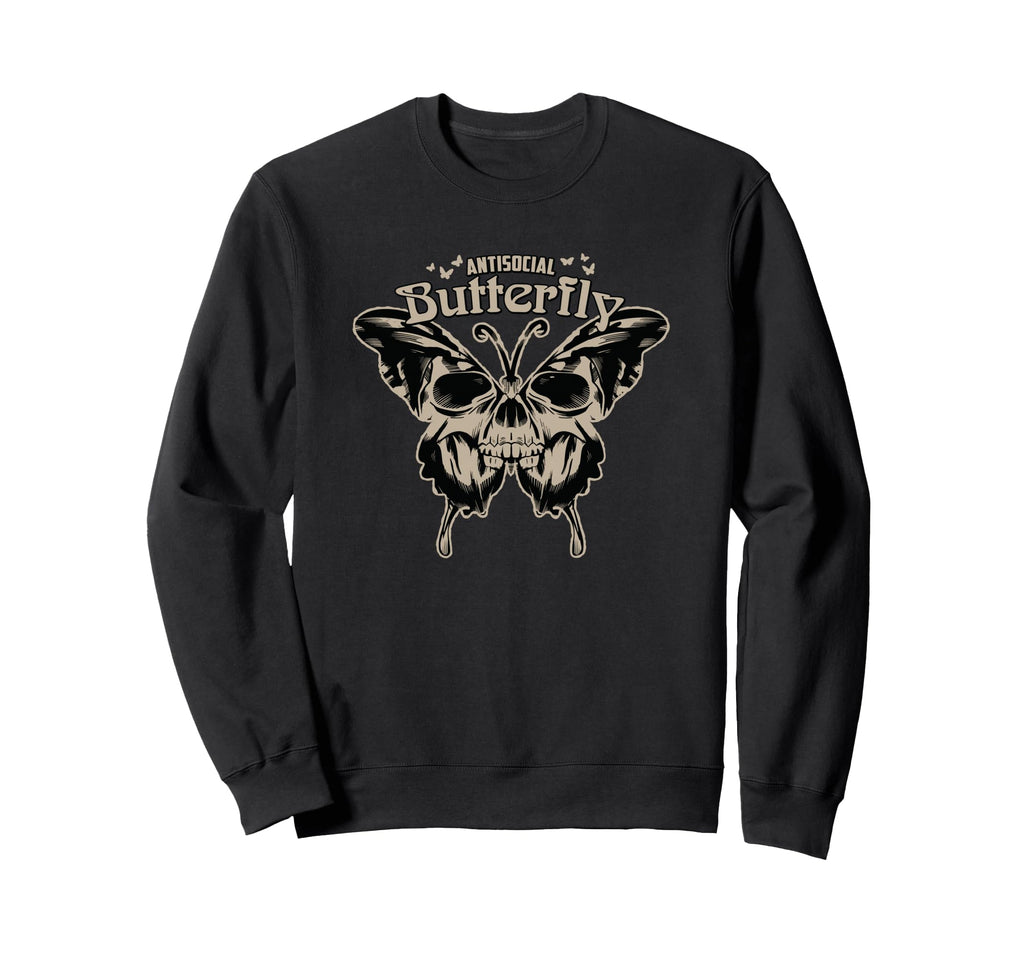 Antisocial Butterfly Skull Wings Sweatshirt - Custom Art Print Men Women - T-Shirt, Sweatshirt, Hoodie