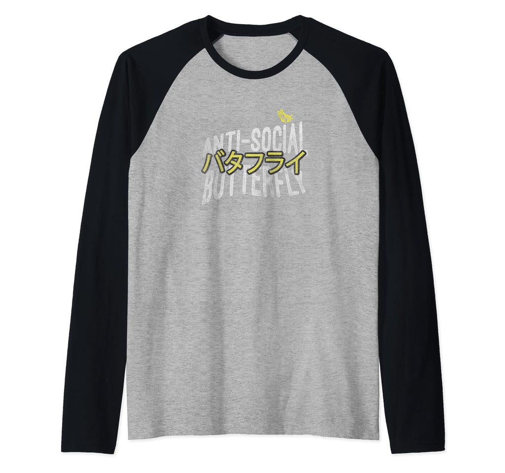 Anti Social Butterfly Raglan Baseball Hoodie - Streetwear Style for Adults - T-Shirt, Sweatshirt, Hoodie