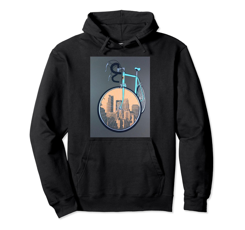 Aesthetic Blue Bicycle Sepia City Hoodie - Minimalist Print for Adults - T-Shirt, Sweatshirt, Hoodie