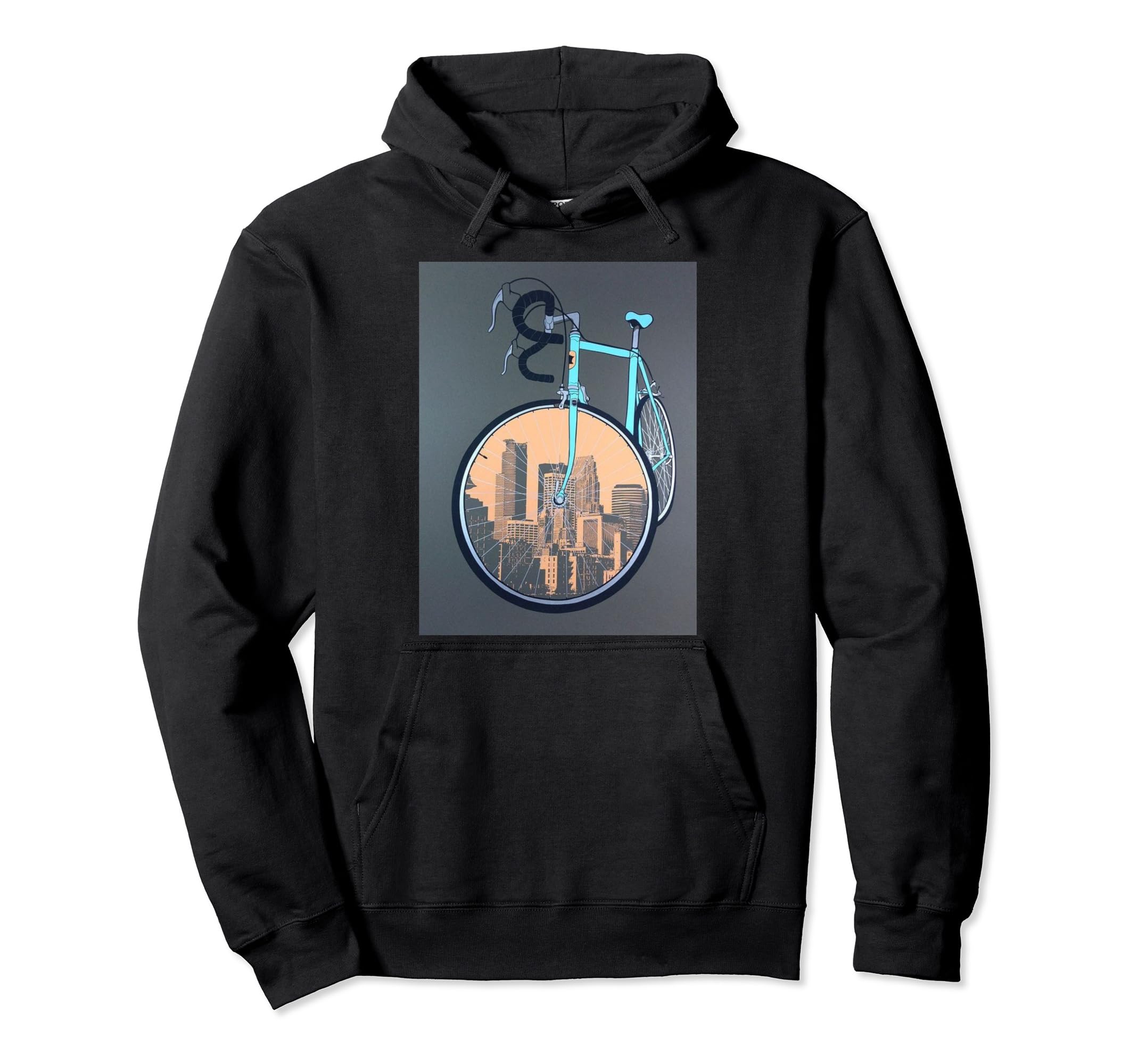 Aesthetic Blue Bicycle Sepia City Hoodie - Minimalist Print for Adults - T-Shirt, Sweatshirt, Hoodie
