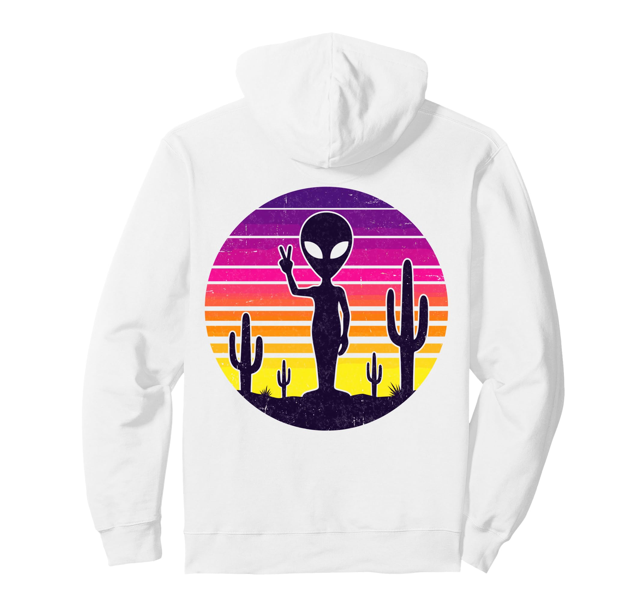 Alien Peace Sign 80S Synthwave Vaporwave Hoodie - Unique Graphic Men Women - T-Shirt, Sweatshirt, Hoodie