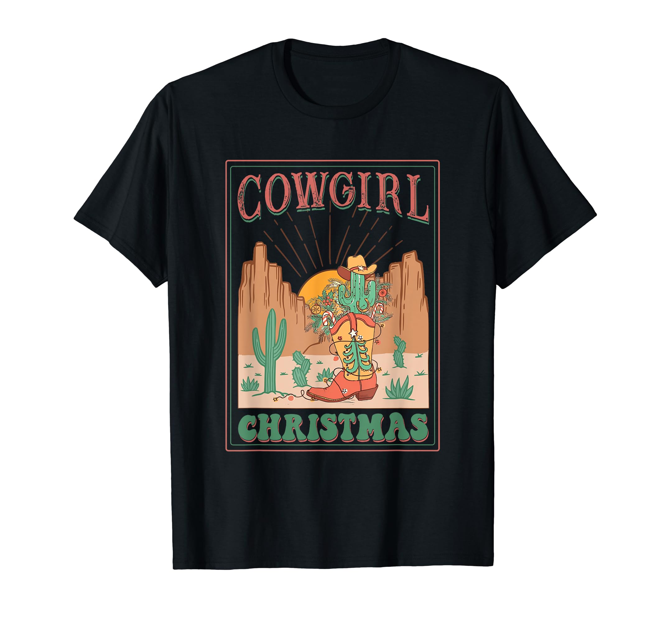 Western Merry Santa Hat Cowboy Boots T-Shirt - Fun Novelty Design Unisex - T-Shirt, Sweatshirt, Hoodie
