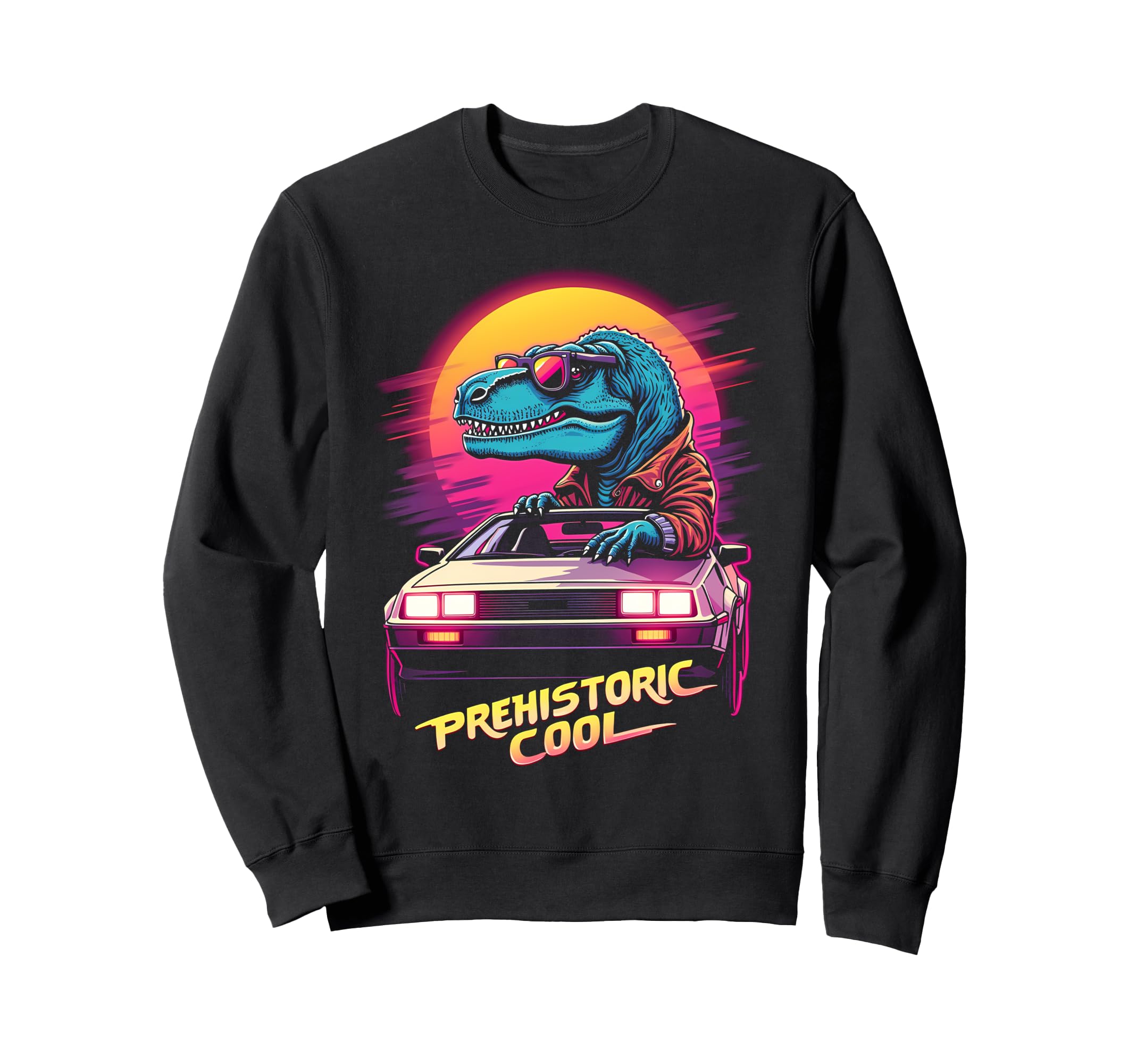 80S Car T Rex Dinosaur Aesthetic Sweatshirt - Minimalist Print Men Women - T-Shirt, Sweatshirt, Hoodie