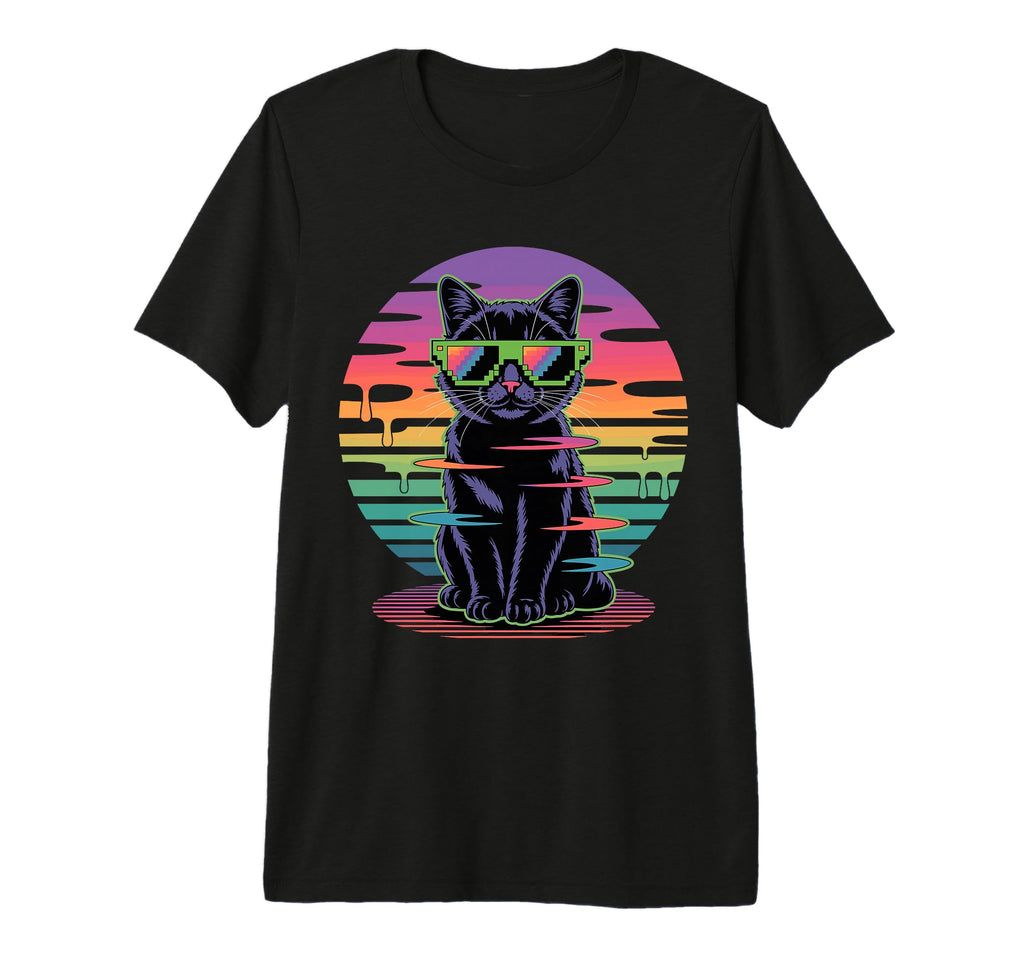Vaporwave Black Cat Pixel Sunglasses T-Shirt - Fun Novelty Design Unisex - T-Shirt, Sweatshirt, Hoodie