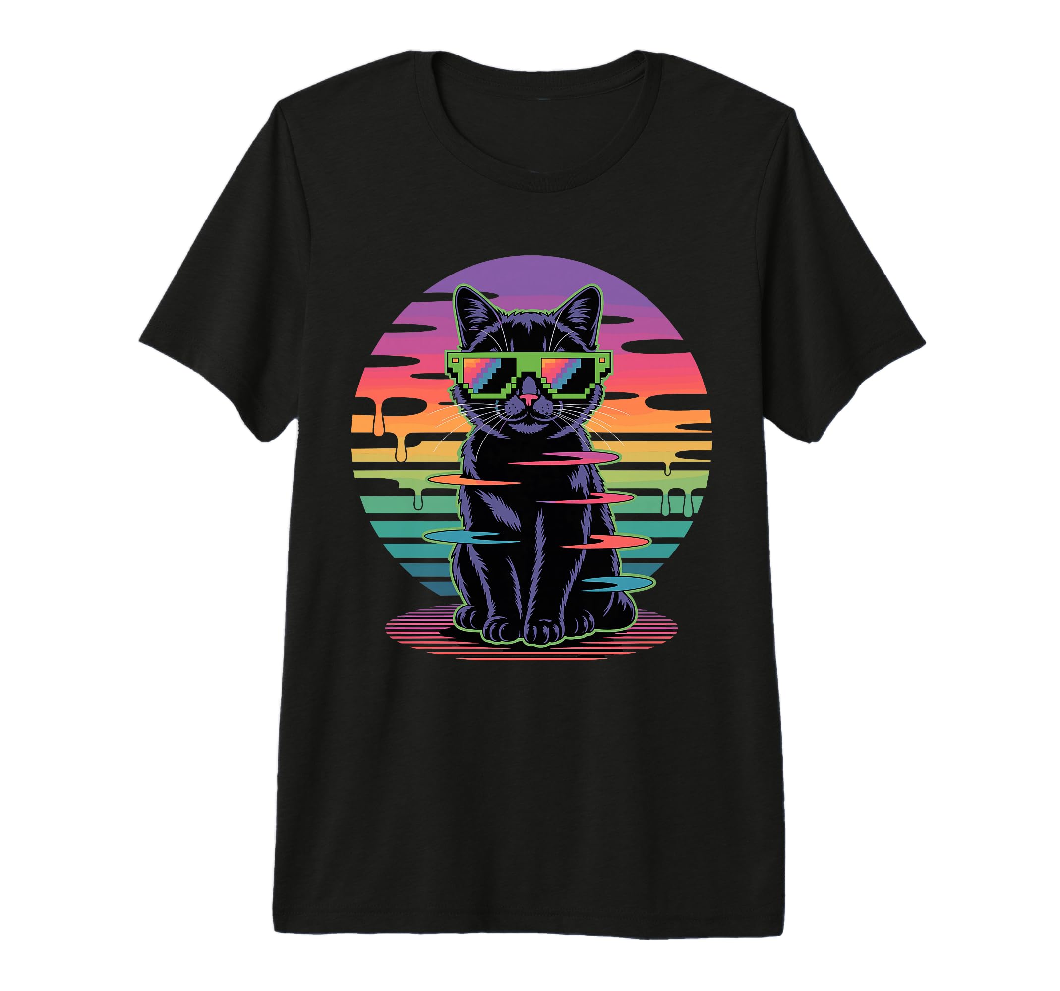 Vaporwave Black Cat Pixel Sunglasses T-Shirt - Fun Novelty Design Unisex - T-Shirt, Sweatshirt, Hoodie