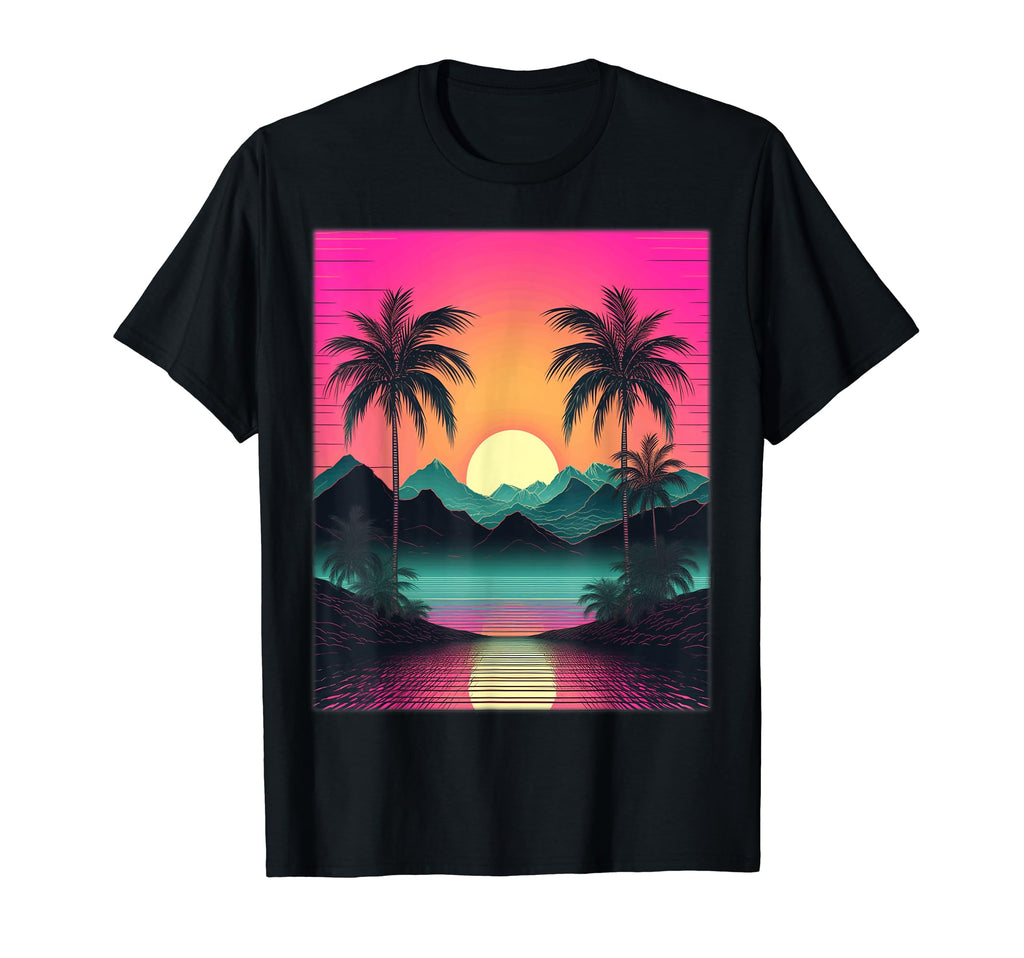 Vaporwave Aesthetic Sunset Mountains T-Shirt - Graphic Print for Adults - T-Shirt, Sweatshirt, Hoodie