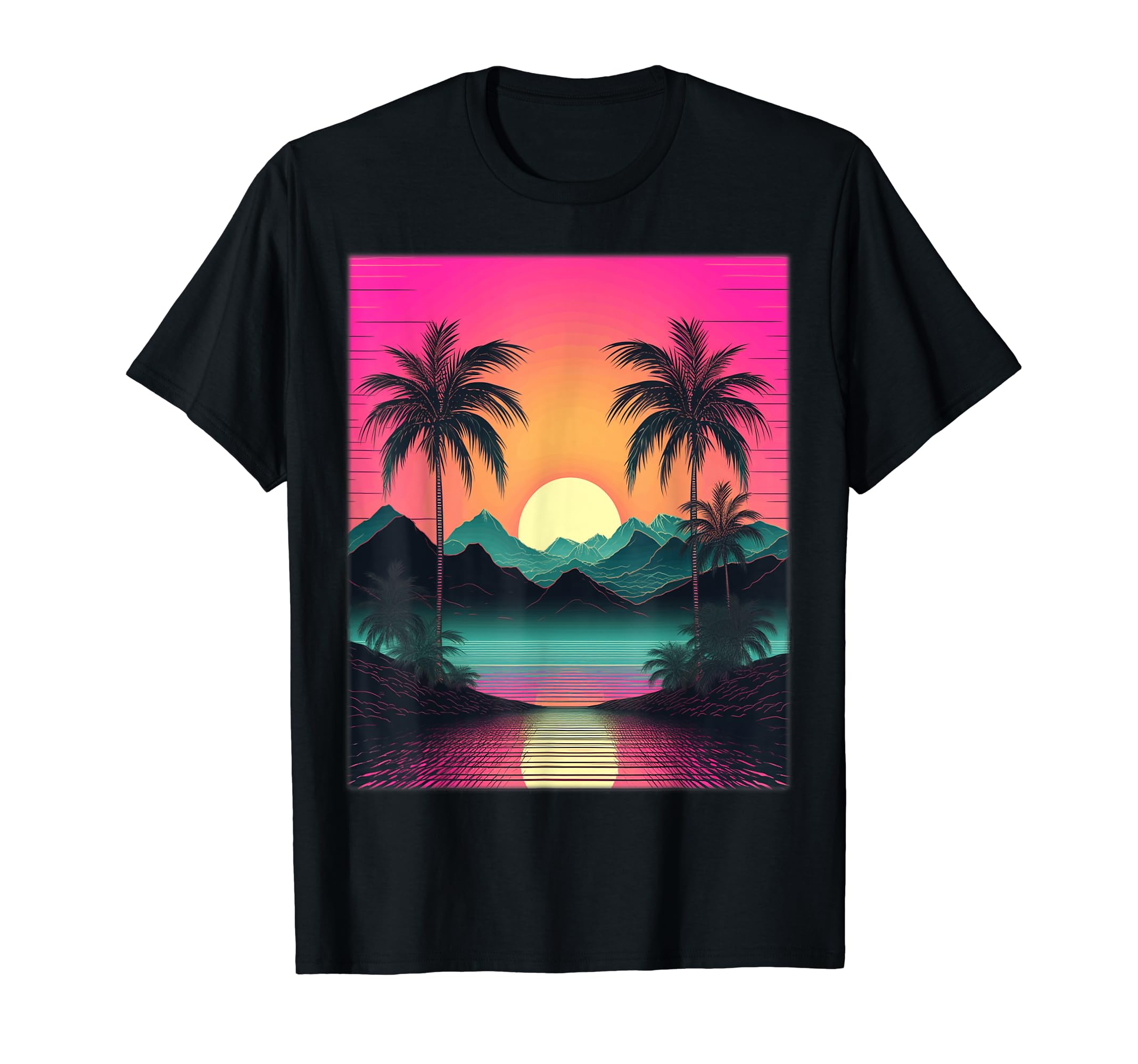 Vaporwave Aesthetic Sunset Mountains T-Shirt - Graphic Print for Adults - T-Shirt, Sweatshirt, Hoodie