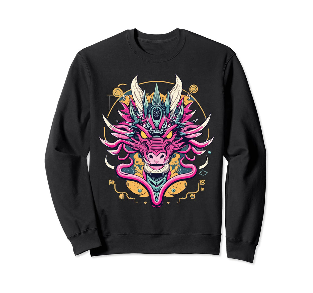 Dragon Techno Vaporwave Anime Sweatshirt - Graphic Print for Adults - T-Shirt, Sweatshirt, Hoodie