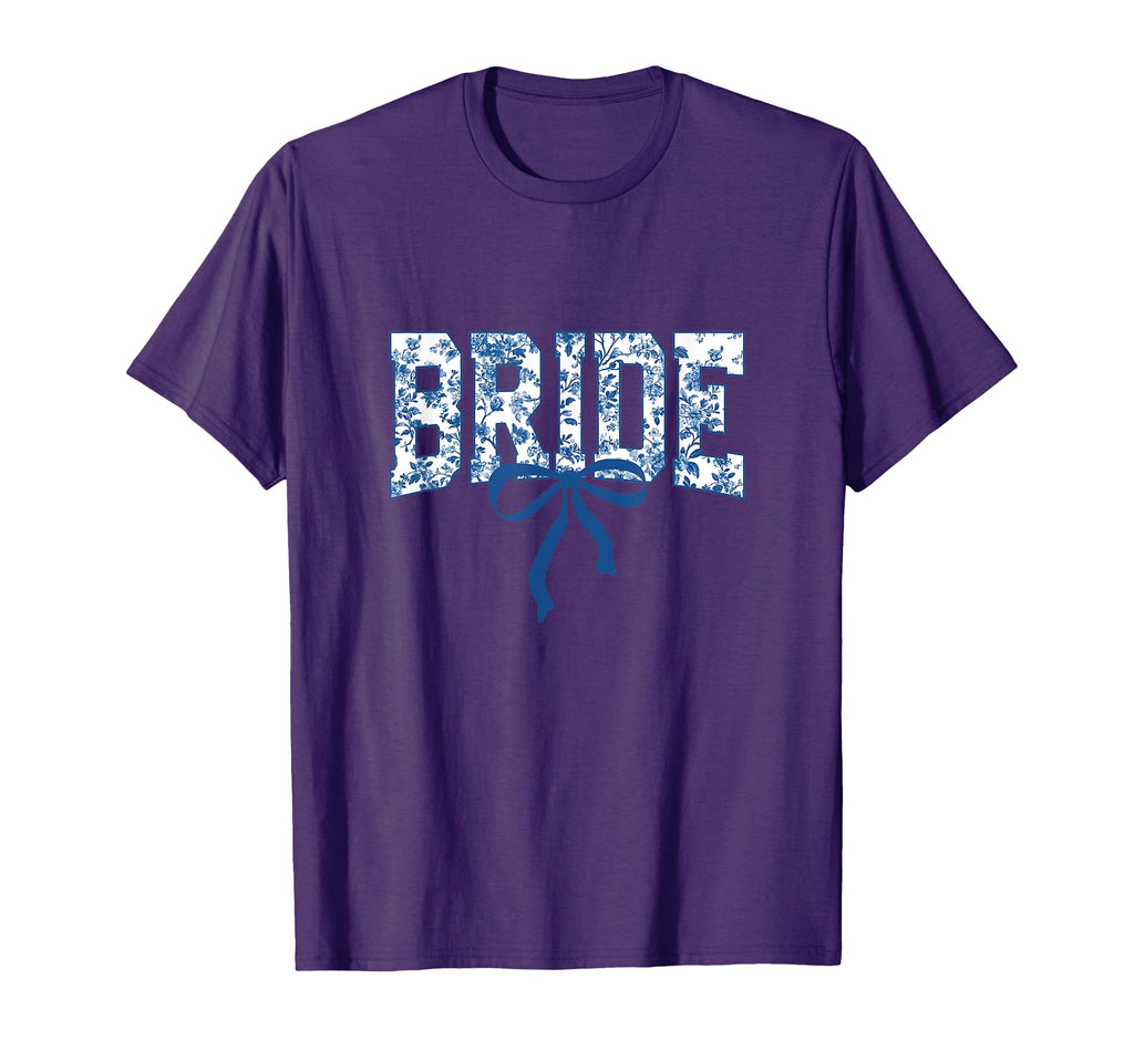 Bride Floral Toile Blue Coquette Bow T-Shirt - Minimalist Print Unisex - T-Shirt, Sweatshirt, Hoodie