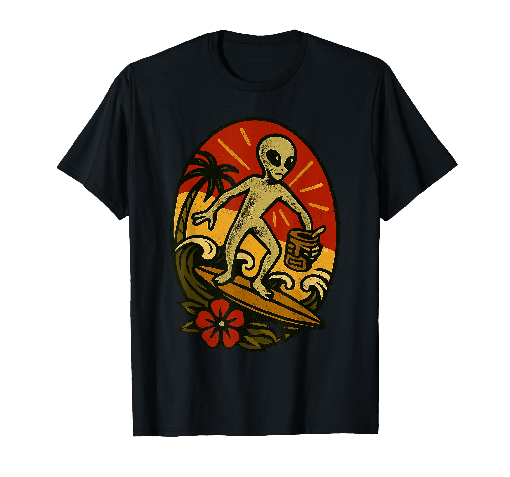 American Traditional Alien Surfer Tiki T-Shirt - Trendy Graphic for Adults - T-Shirt, Sweatshirt, Hoodie