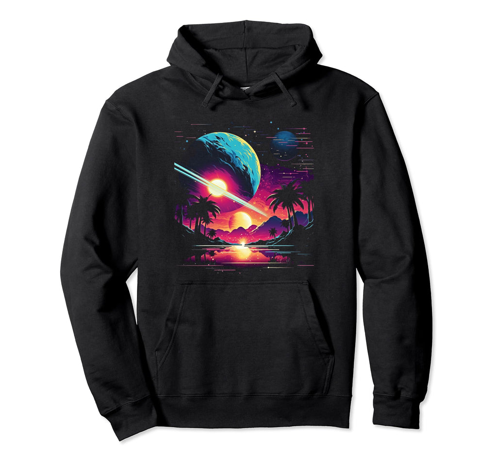 Vaporwave Solar System 80S Synthwave Hoodie - Custom Art Print Men Women - T-Shirt, Sweatshirt, Hoodie