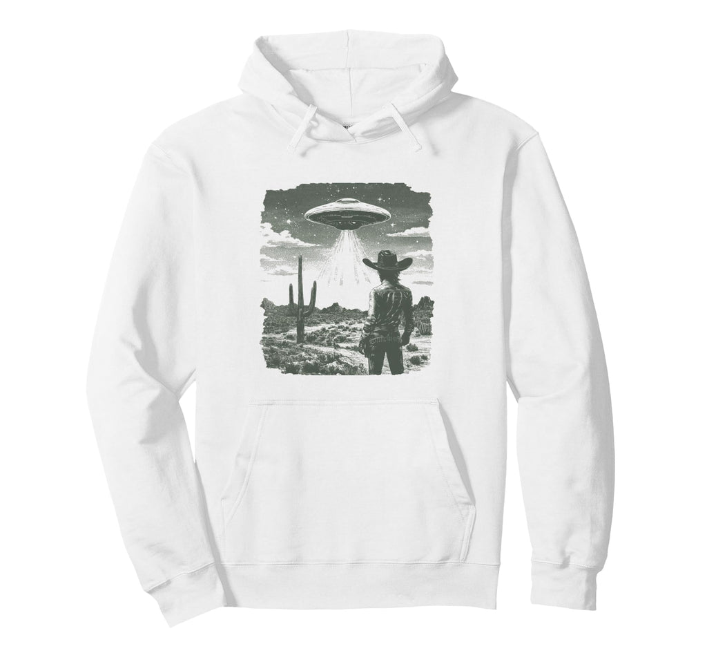 Cowboy Ufo Encounter Alien Western Hoodie - Novelty Apparel for Adults - T-Shirt, Sweatshirt, Hoodie