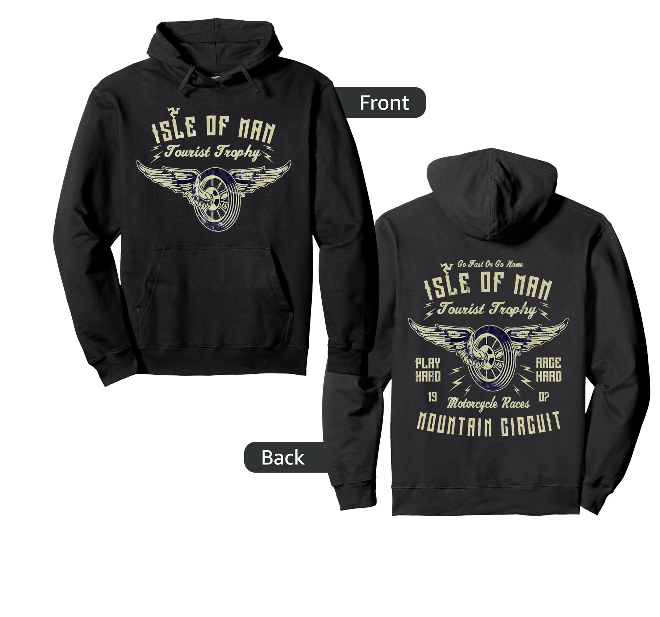 Isle Tt Races Winged Wheel Hoodie - Casual Everyday Wear Men Women - T-Shirt, Sweatshirt, Hoodie