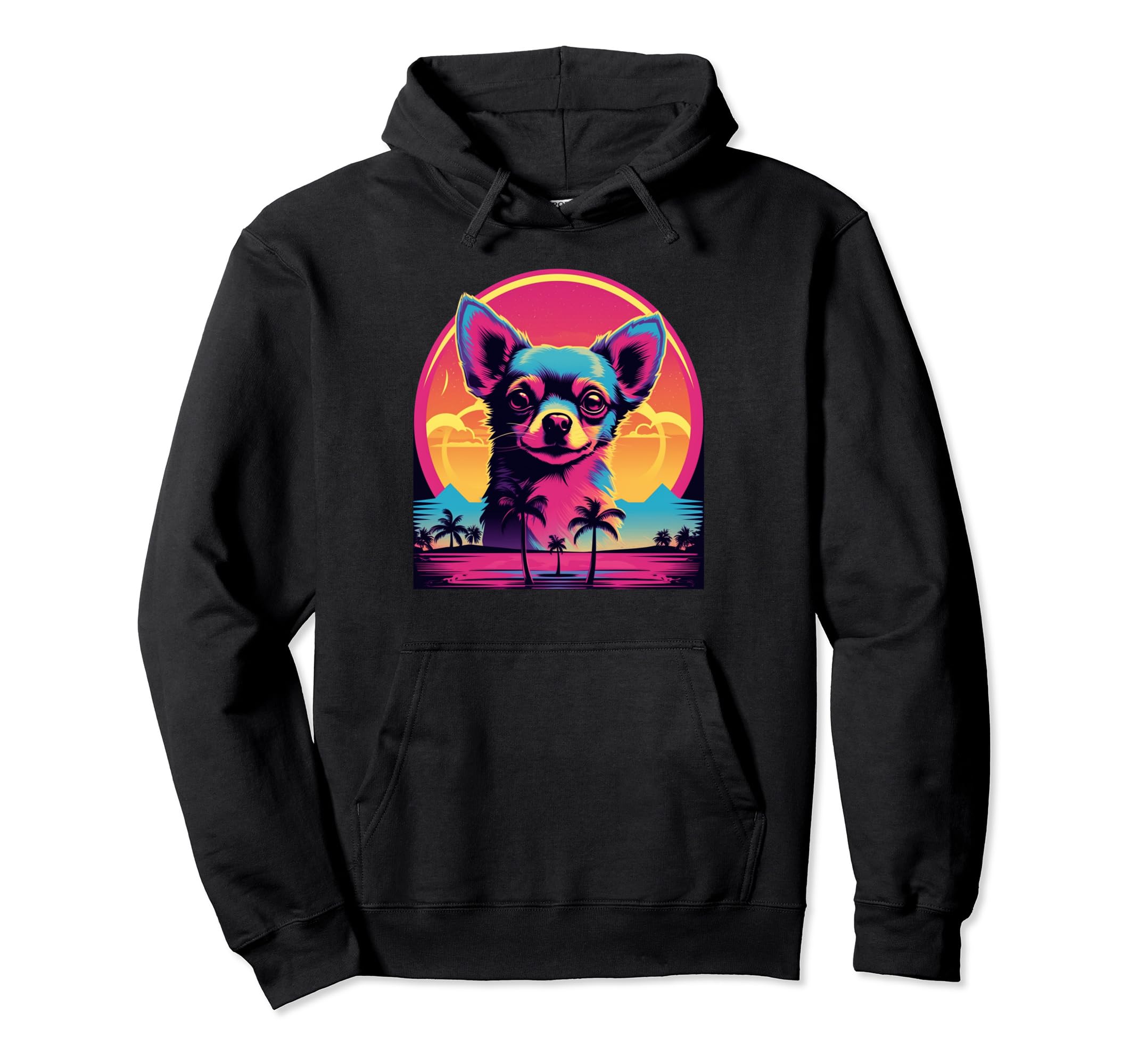 Chihuahua 80S Synthwave Sunset Hoodie - Streetwear Style Unisex - T-Shirt, Sweatshirt, Hoodie