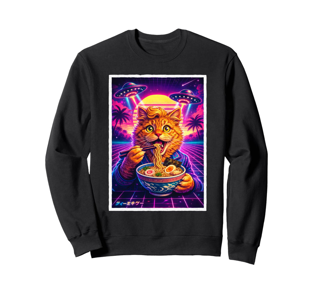 Funny Cat Meme Synthwave 80S Ufo Sweatshirt - Trendy Graphic for Adults - T-Shirt, Sweatshirt, Hoodie